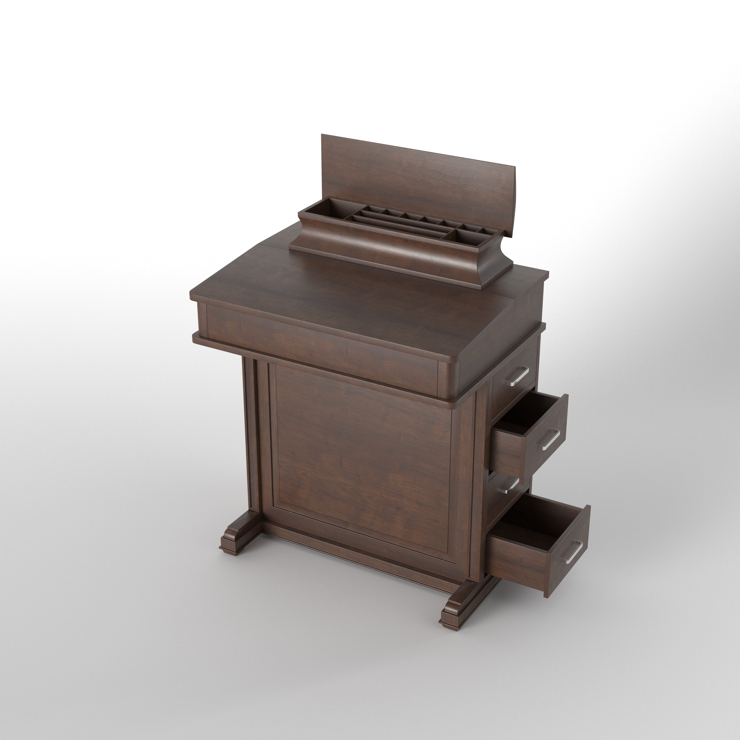 Handcrafted Solid Wood Church Pulpit Lectern with Stepped Crown Top & Four Side Drawers Study Table
