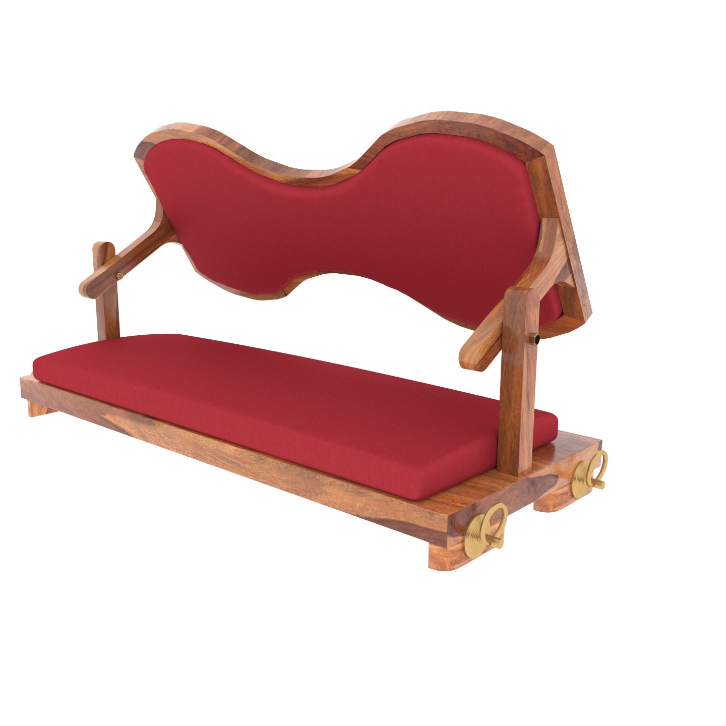 Classic Cherry Reddish Boomerang Style Back Wooden Swing for Home Swing