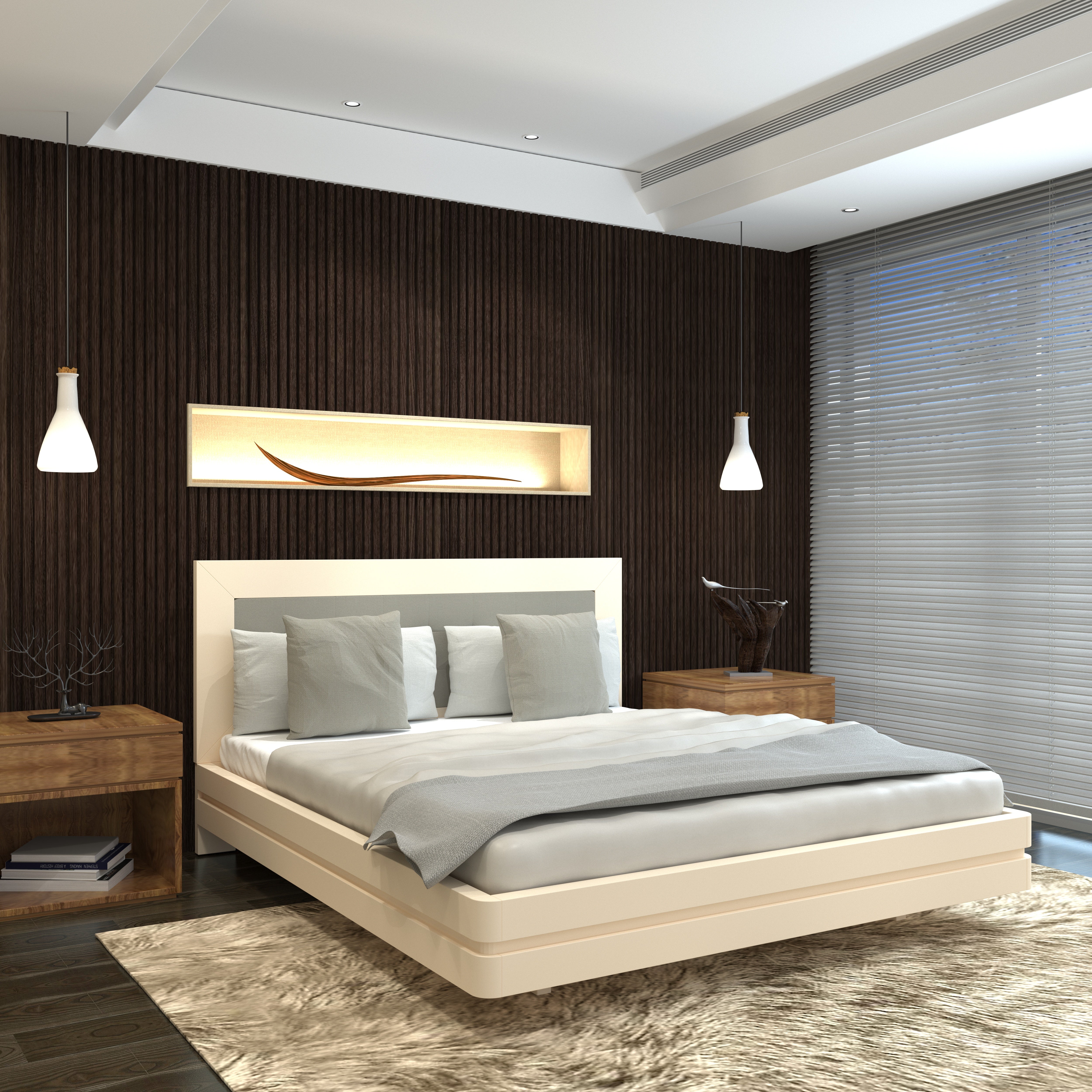 Minimalist Platform Bed with Cushioned Headboard – Scandinavian Style Bed