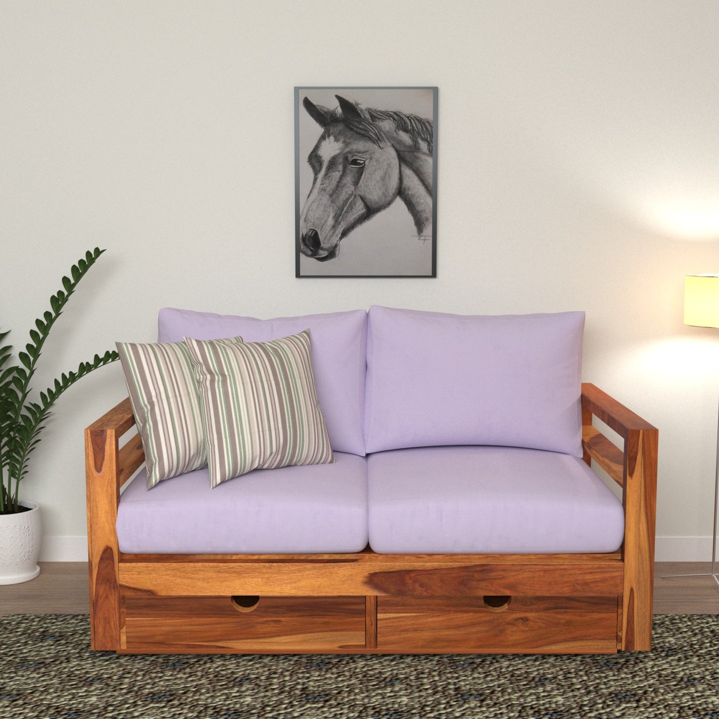 Peter Purple Vintage Wooden Sofa With Storage Sofa
