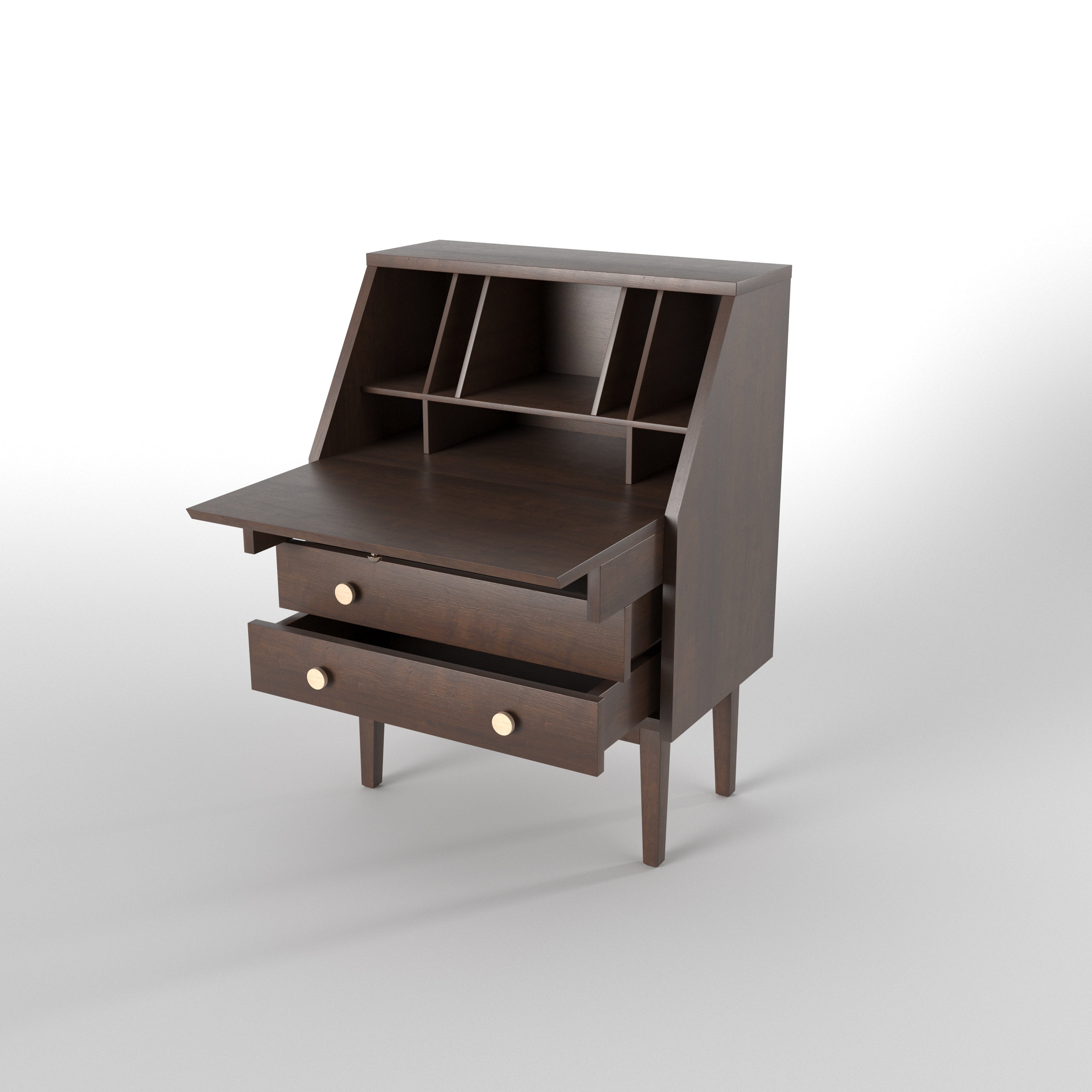 Secretary Desk with Drop-Front Writing Surface & Cubbyholes - Espresso Study Table