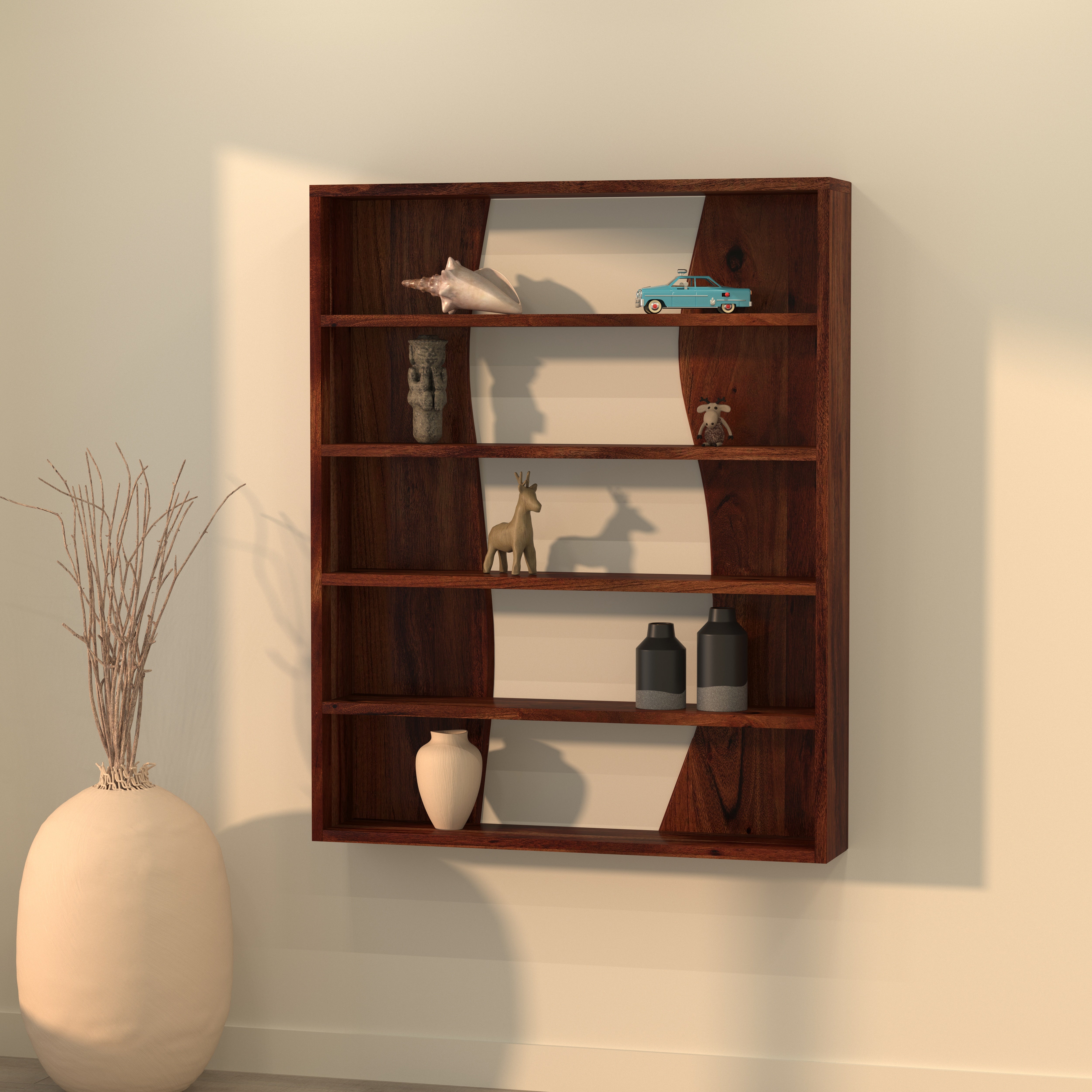 Wall-Mounted Display Shelf with Asymmetric Compartments Wall Rack