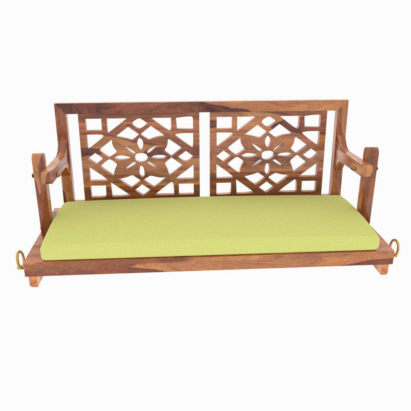 Fusion Flowered Carved Back Handmade Wooden Swing for Home Swing