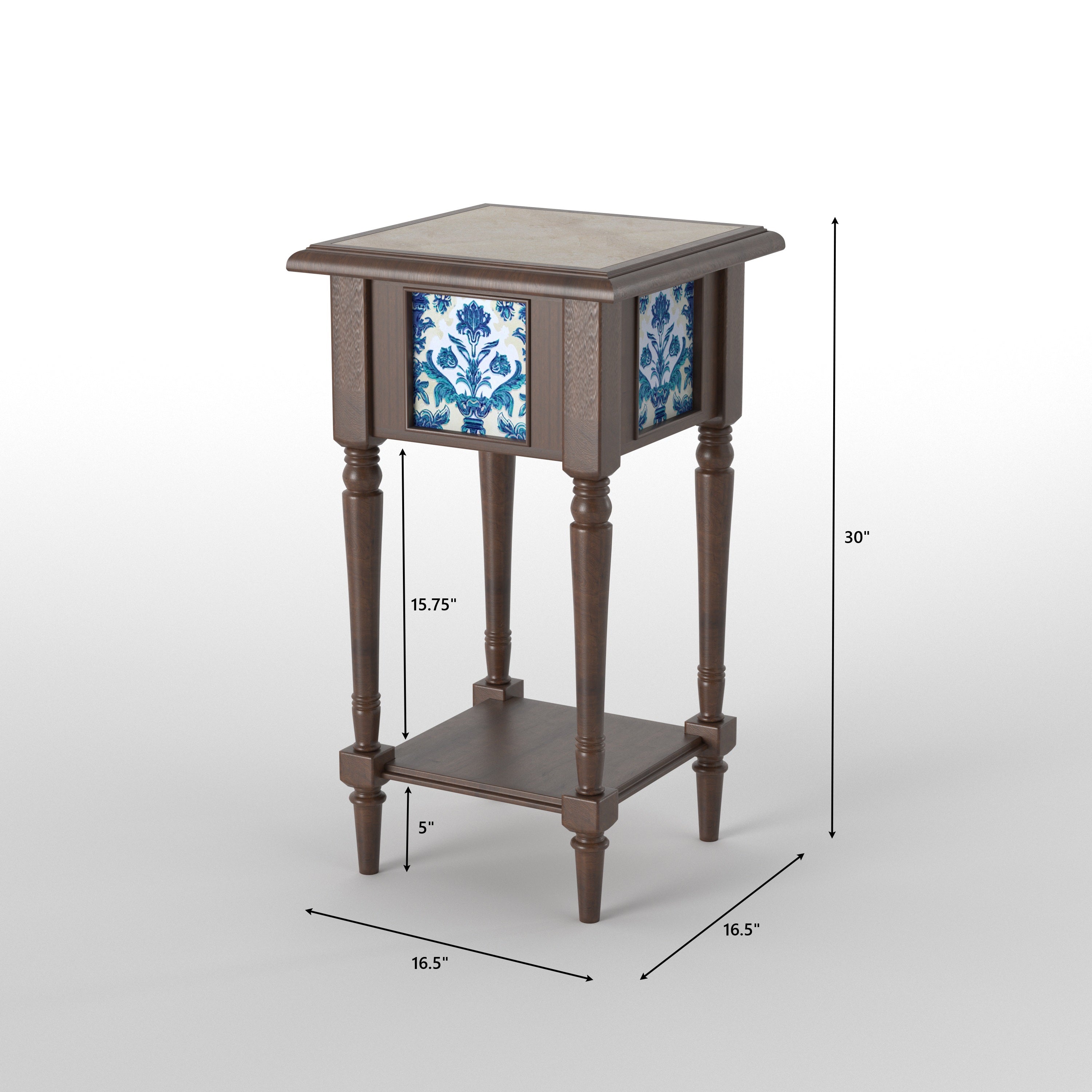 Decorative Tall Accent Side Table with Artistic Panel Design End Table