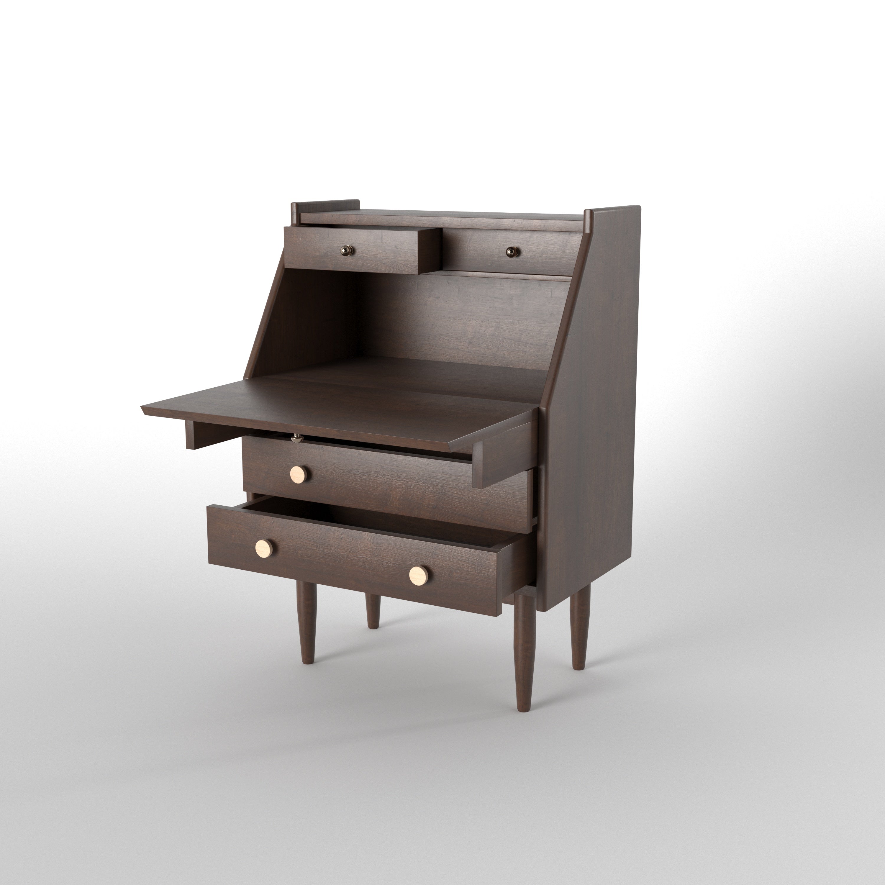 Secretary Desk with Top Display Shelf & Five-Drawer Storage - Espresso Study Table