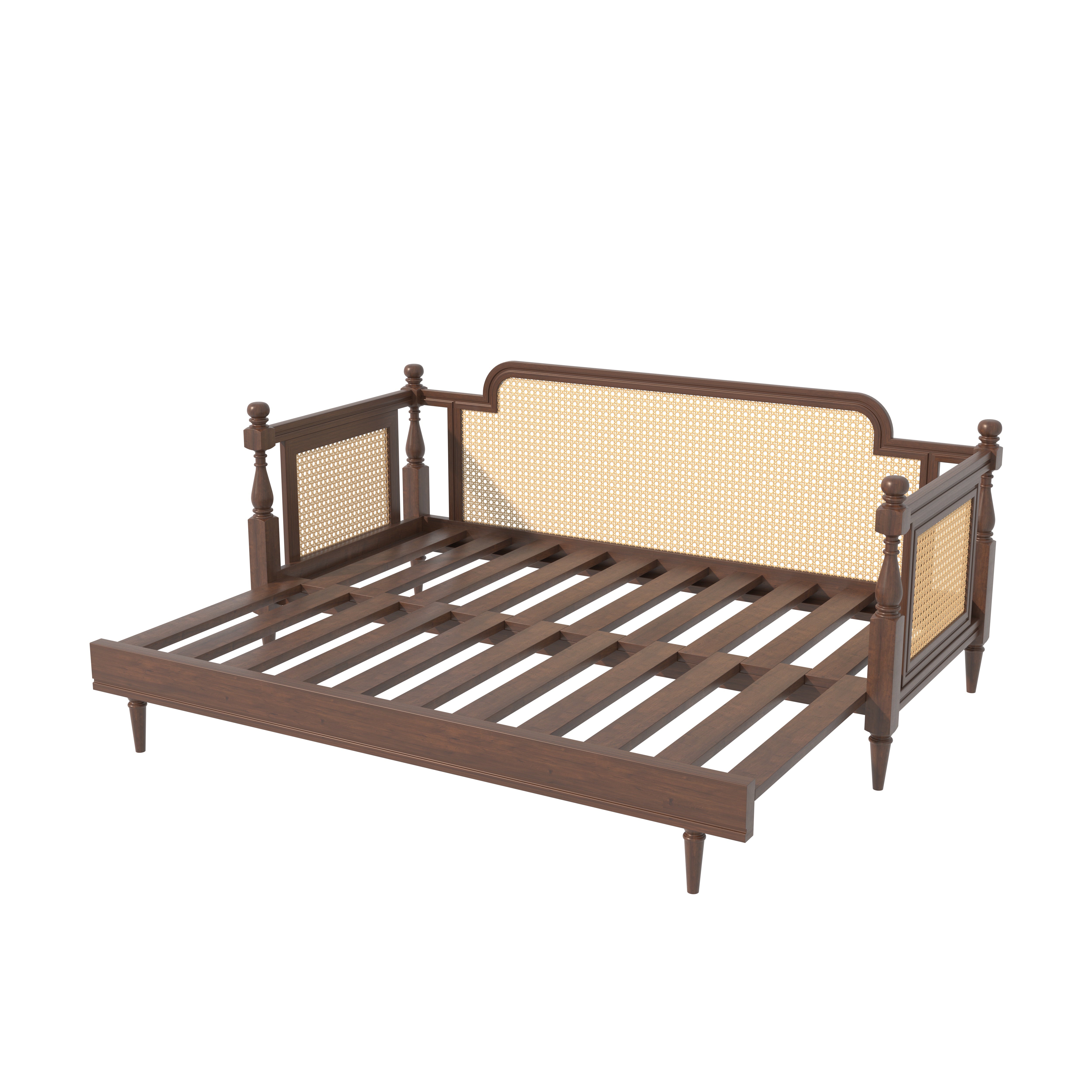 Daybed with Cane Panels and Turned Posts Sofa cum bed