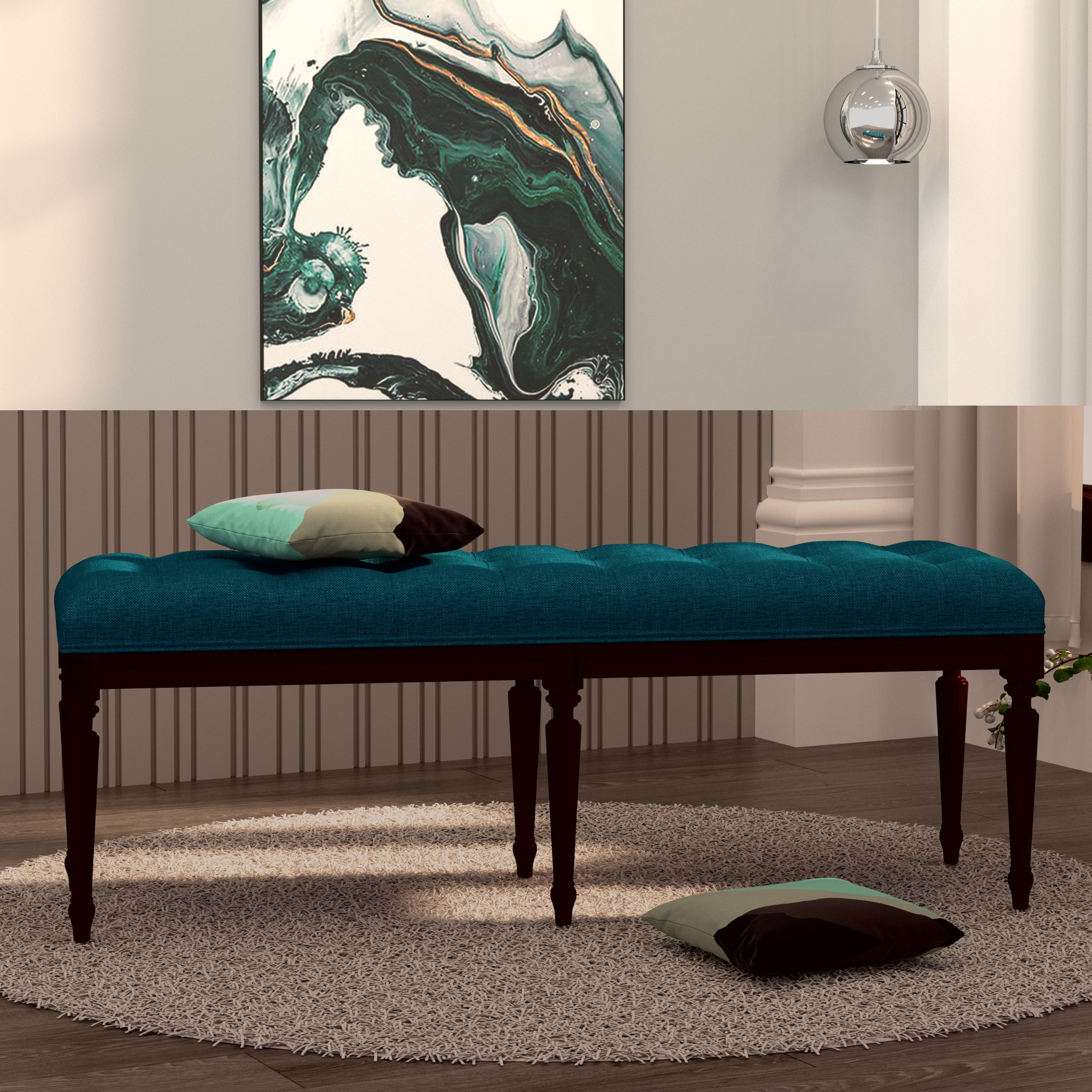 Elegant Teal Upholstered Wooden Bench Bench