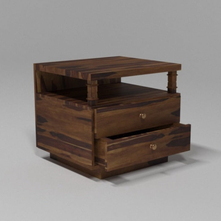 Pillared Dual Drawer Bedside Table Bedside