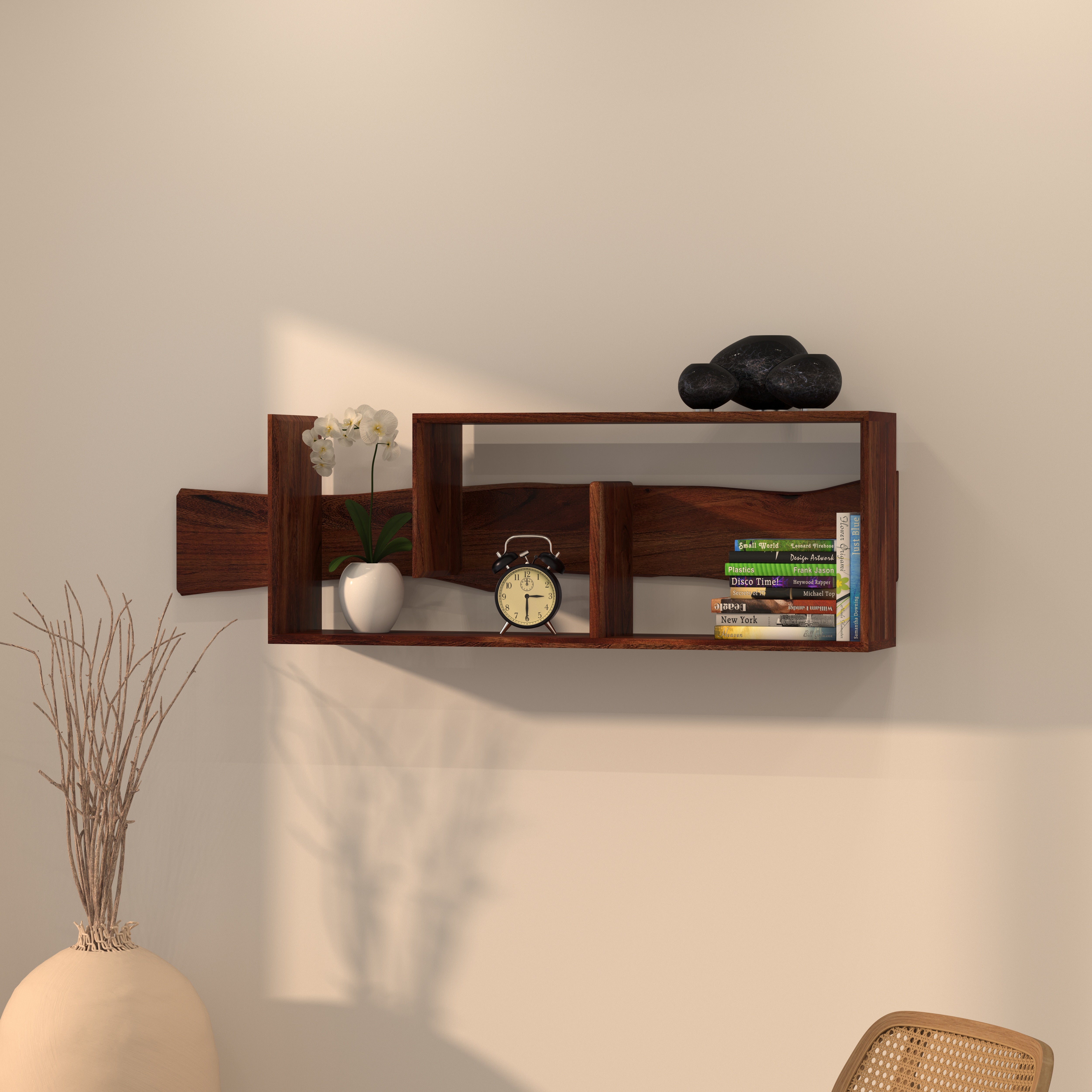 Wall-Mounted Display Shelf with Geometric Compartments Wall Rack