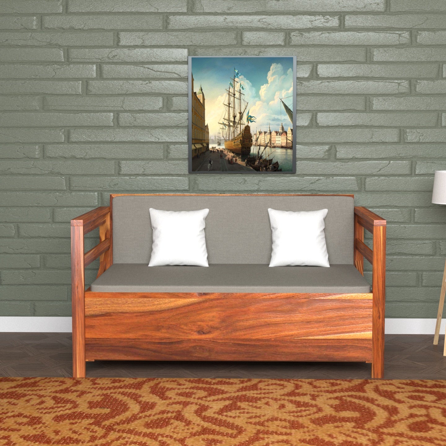 Glance Gray Vintage Wooden Sofa Cum Bed Sofa
