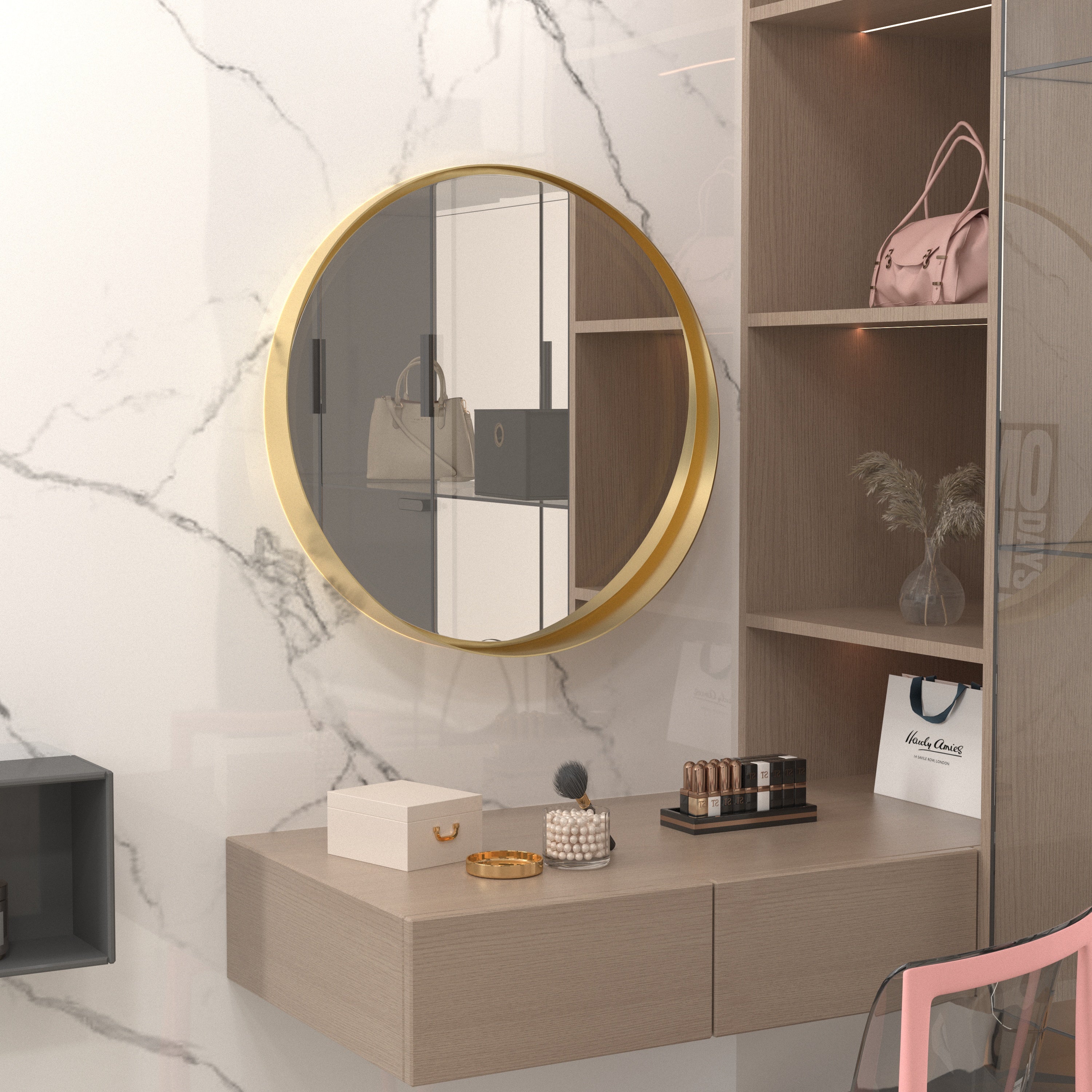 Round Gold Metal Frame Mirror - Modern Wall Mirror Mirror