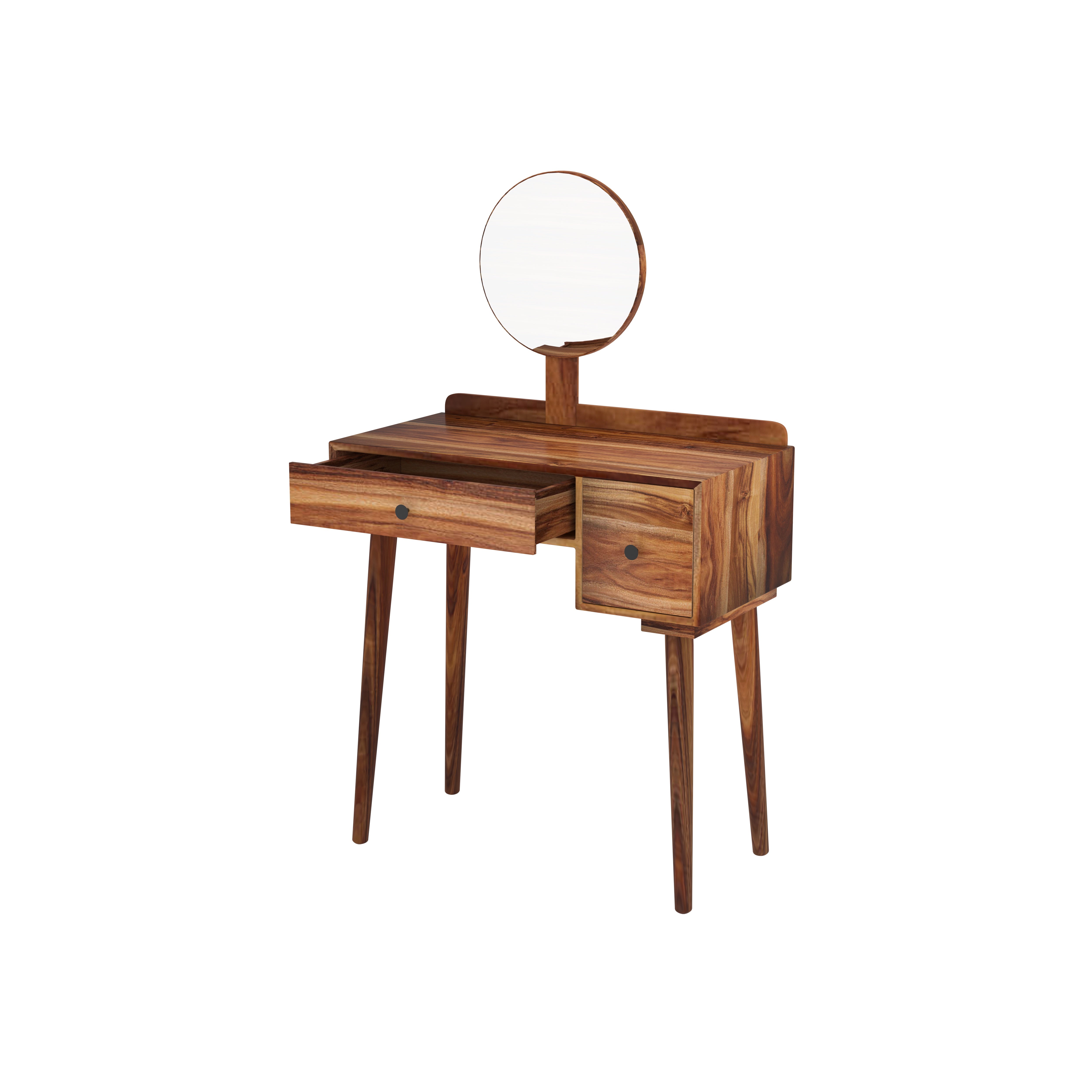 Mid-Century Modern Dressing Table with Round Mirror Dressing Table