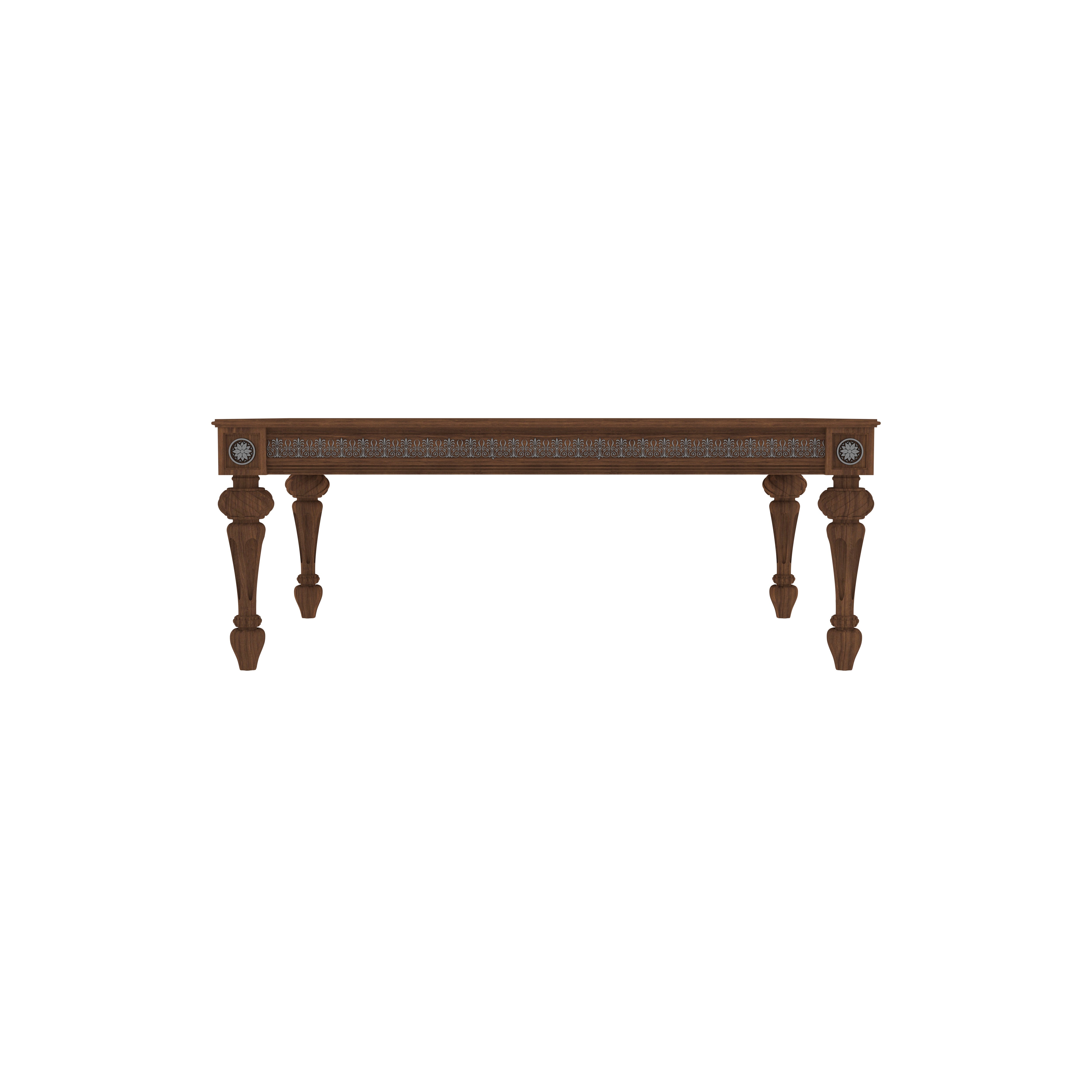 Handcrafted Wooden Dining Set - Carved Table with Red Rexine Upholstered Chairs (4 Seater) Dining Set