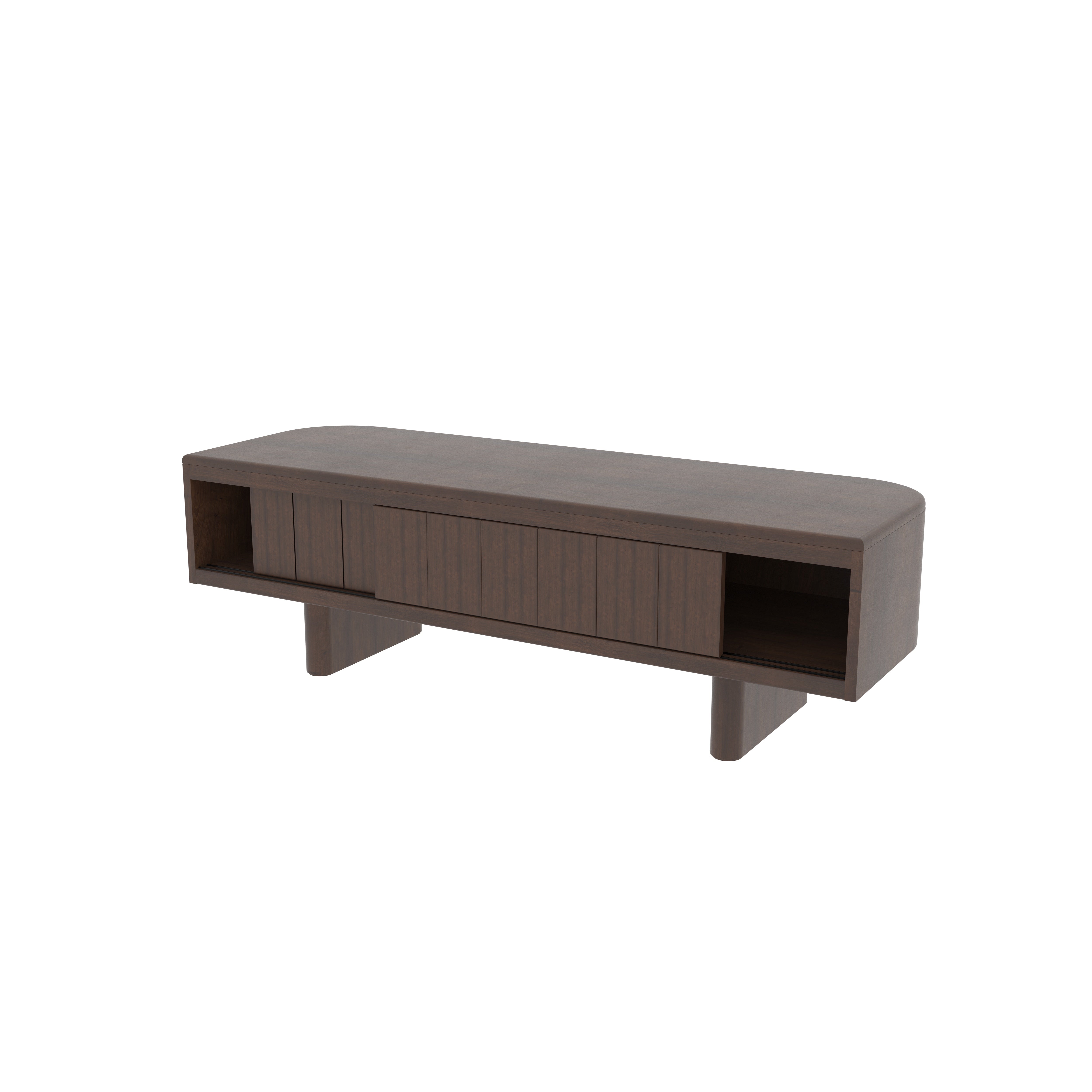 Modern Wooden TV Stand with Geometric Panel Design - Walnut Entertainment Console Tv stand