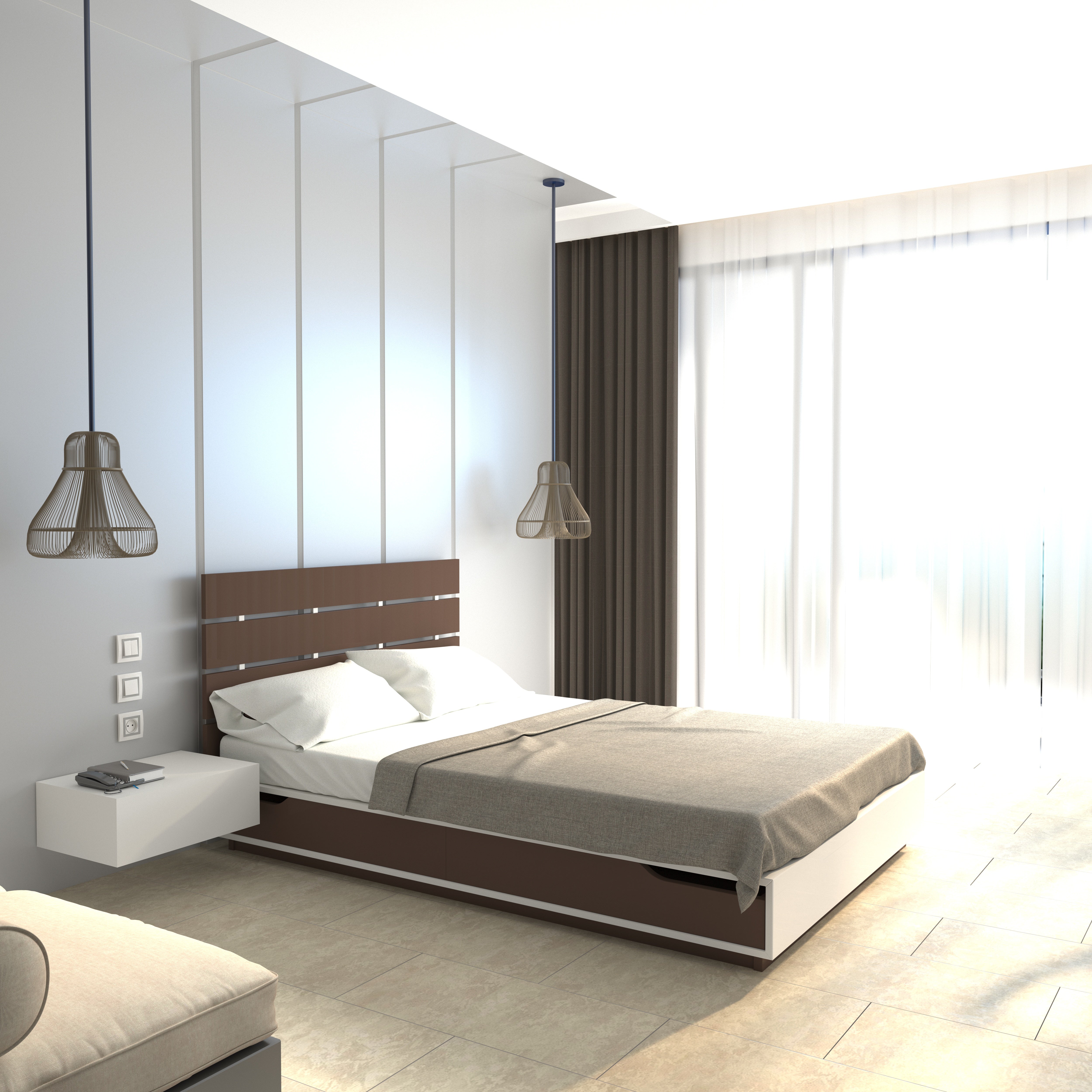 Modern Storage Bed with Slatted Headboard – Dual-Tone Finish Bed