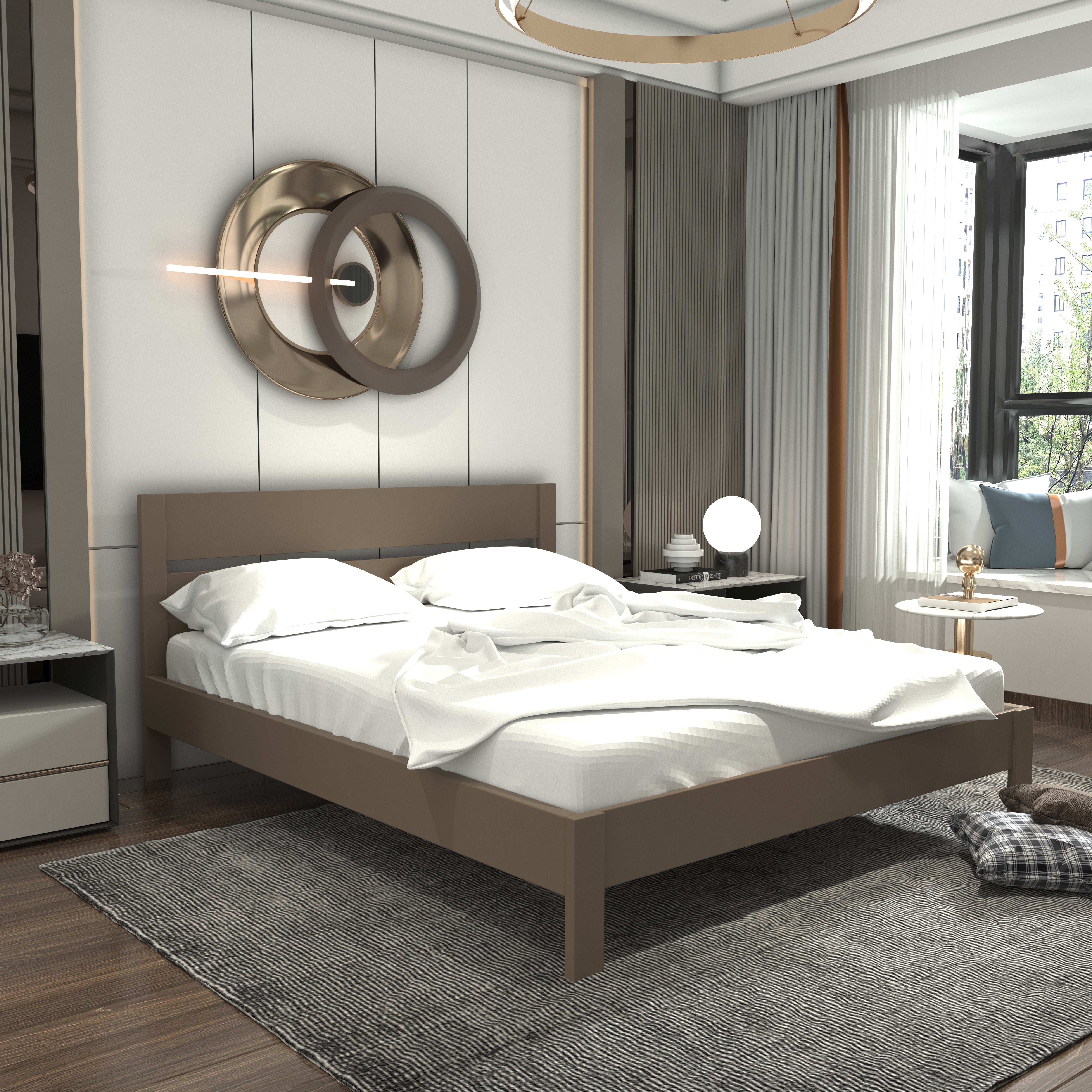 Minimalist Wooden Bed Frame with Low Headboard | Sleek & Sturdy Design Bed