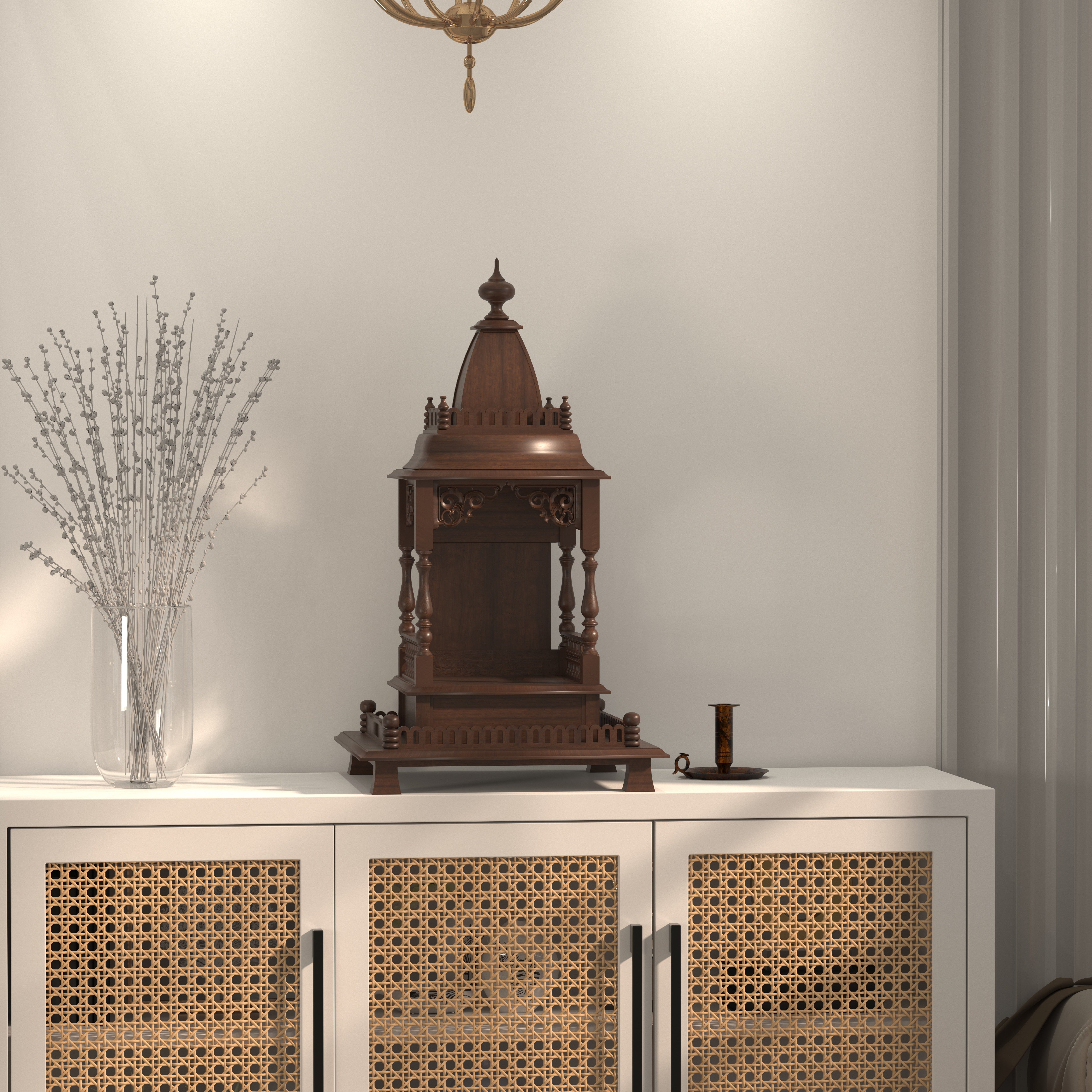 Traditional Tabletop Temple Mandir with Ornamental Spire Design Temple