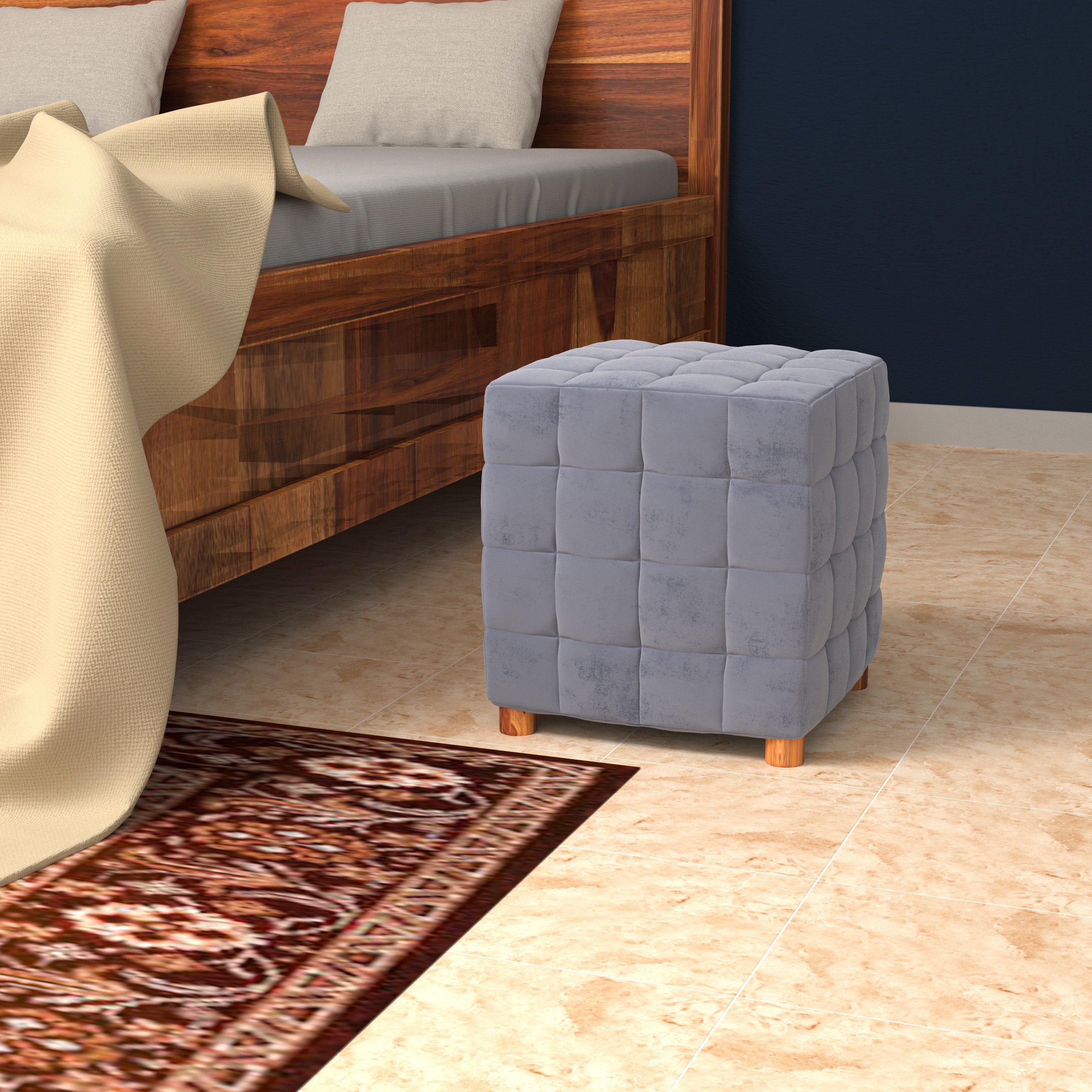 Classic Light Truffle Wooden Smooth Finish Light Seating Stool Pouf