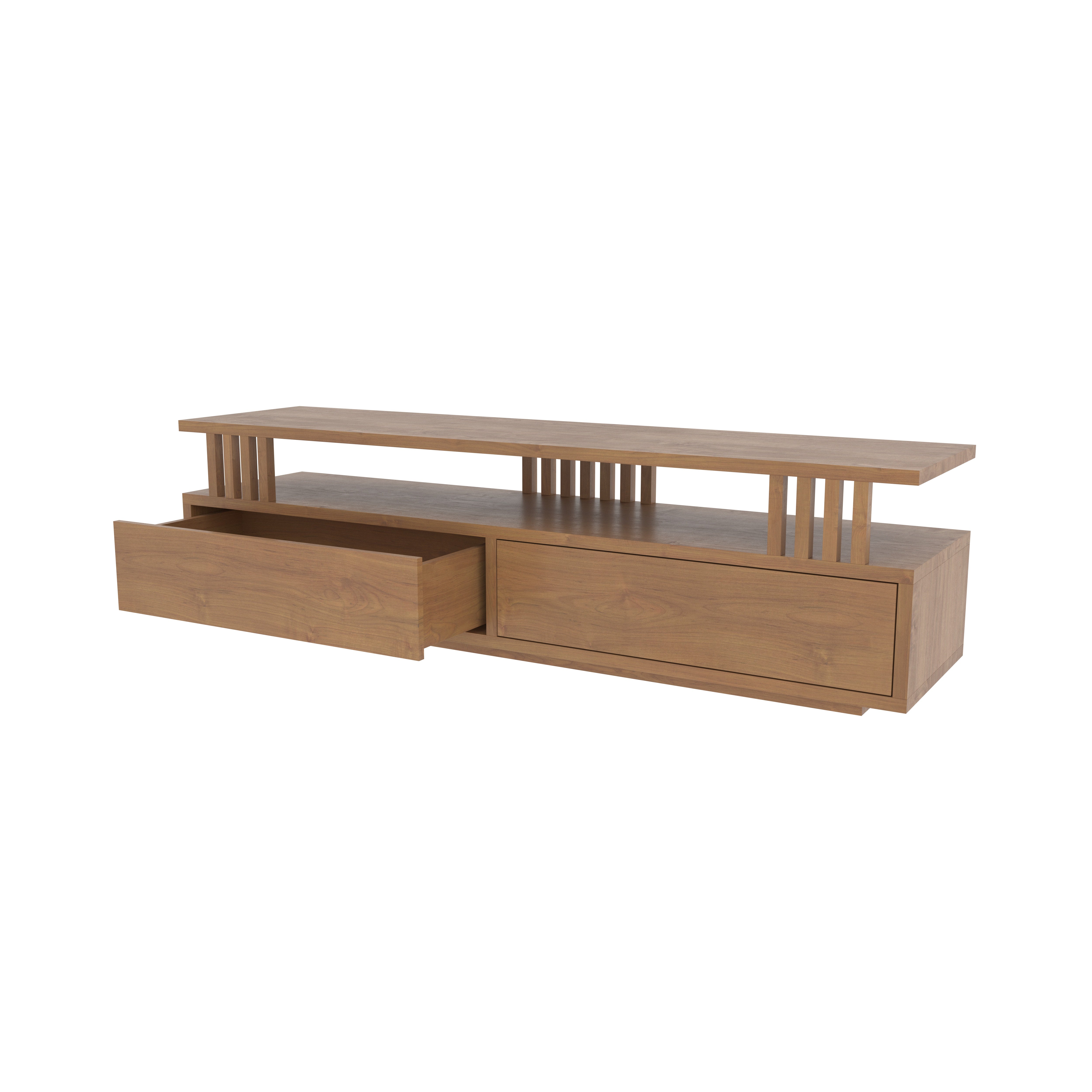 Two-Tier TV Console with Vertical Slat Design - Modern Media Unit Tv stand
