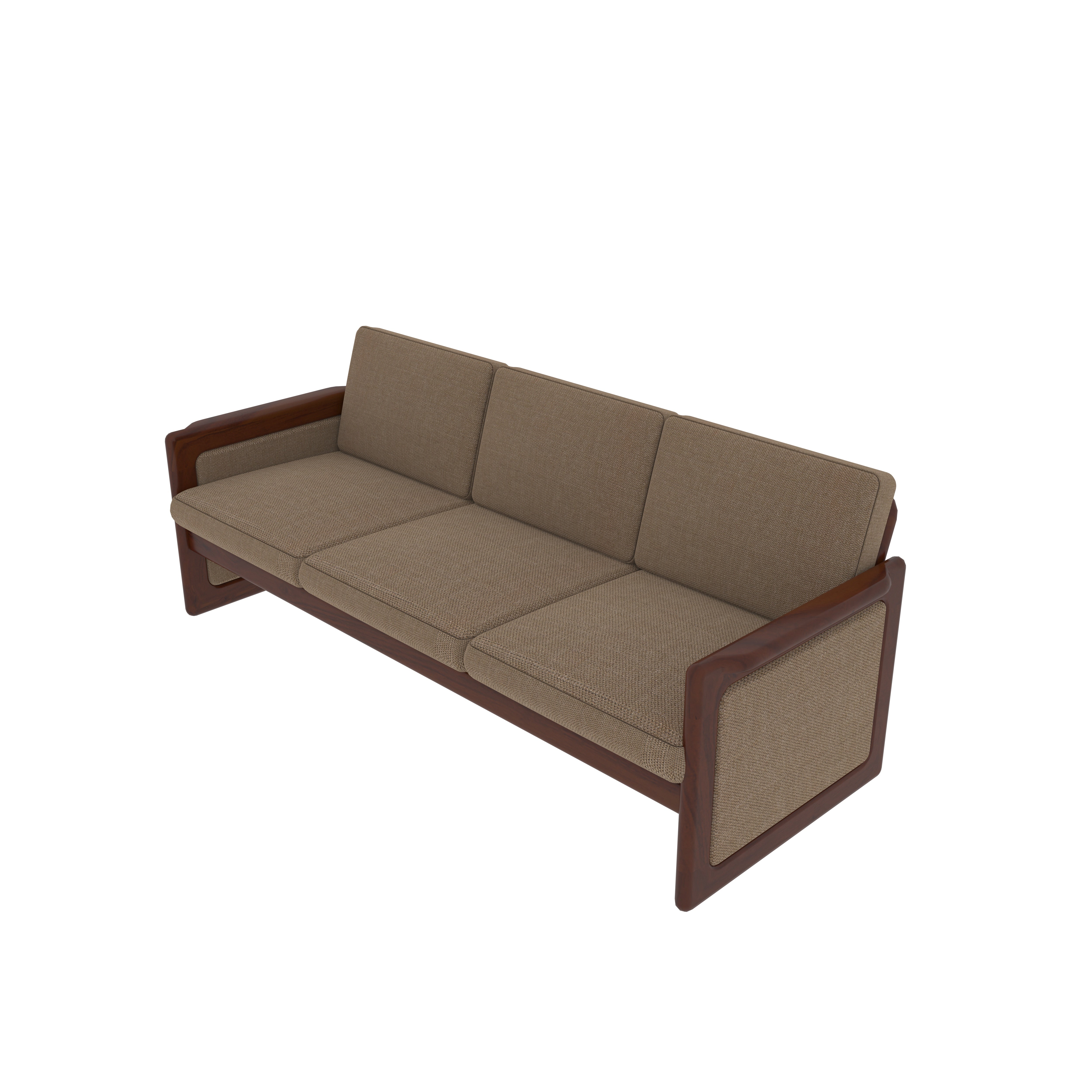 Retro Style Wooden 3-Seater Sofa with Boxy Armrests Sofa