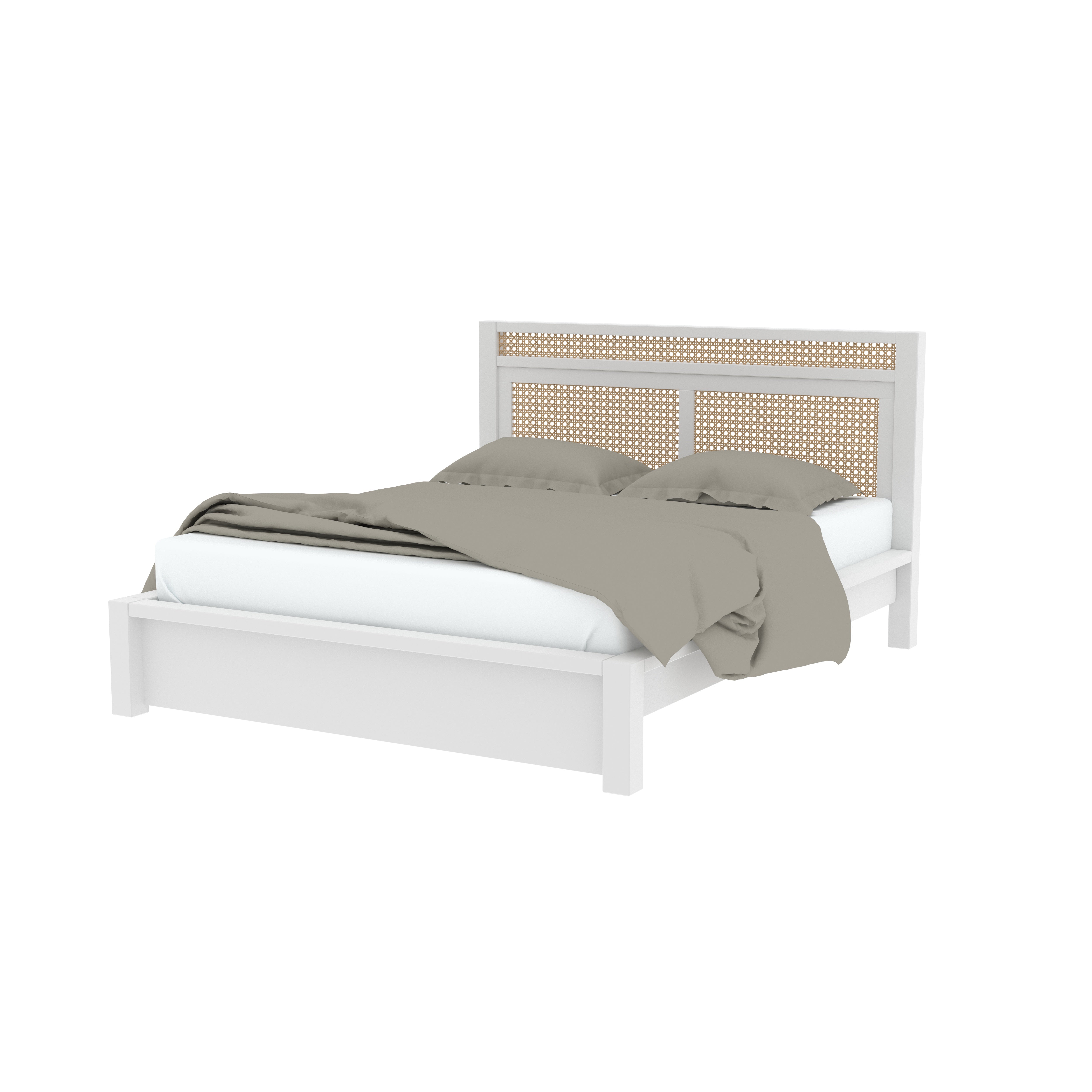 Barcelona Modern Bed with Multi-Panel Cane Headboard Bed