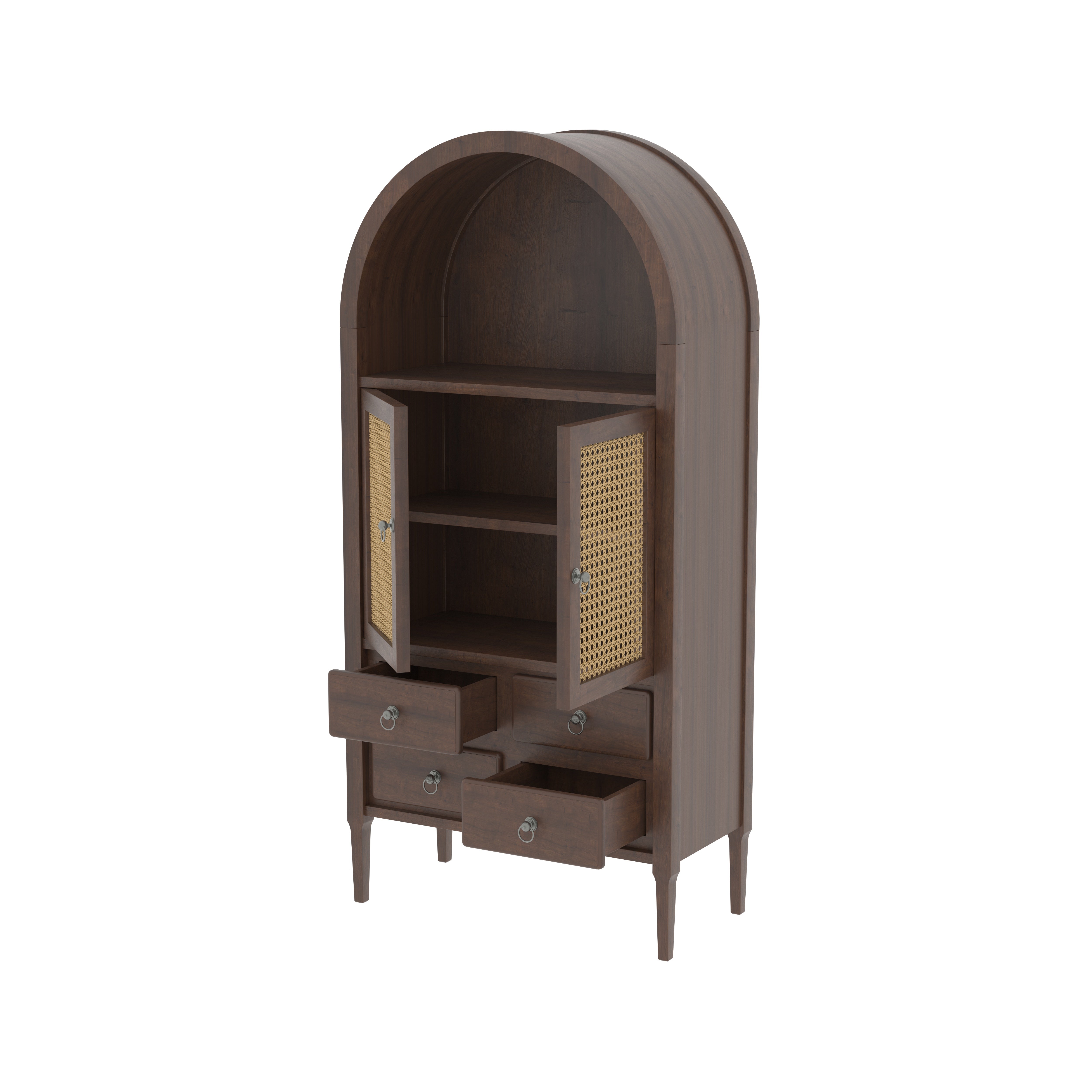 Arvello Arco European Luxury Wardrobe with Arched Display Niche, Woven Cane Doors, and Multi-Drawer Storage Wardrobe