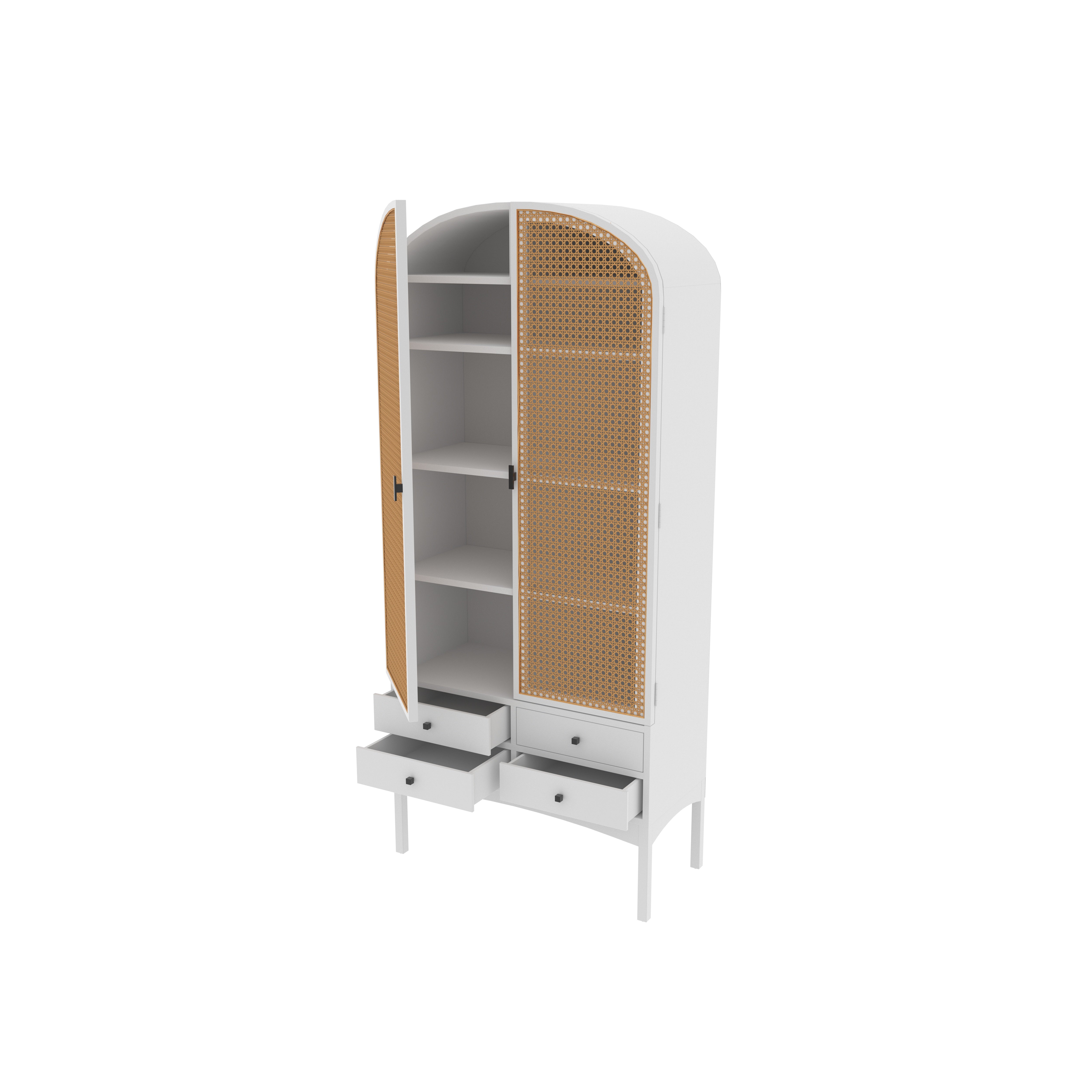 Monaco Arched Armoire with Cane Panels Wardrobe