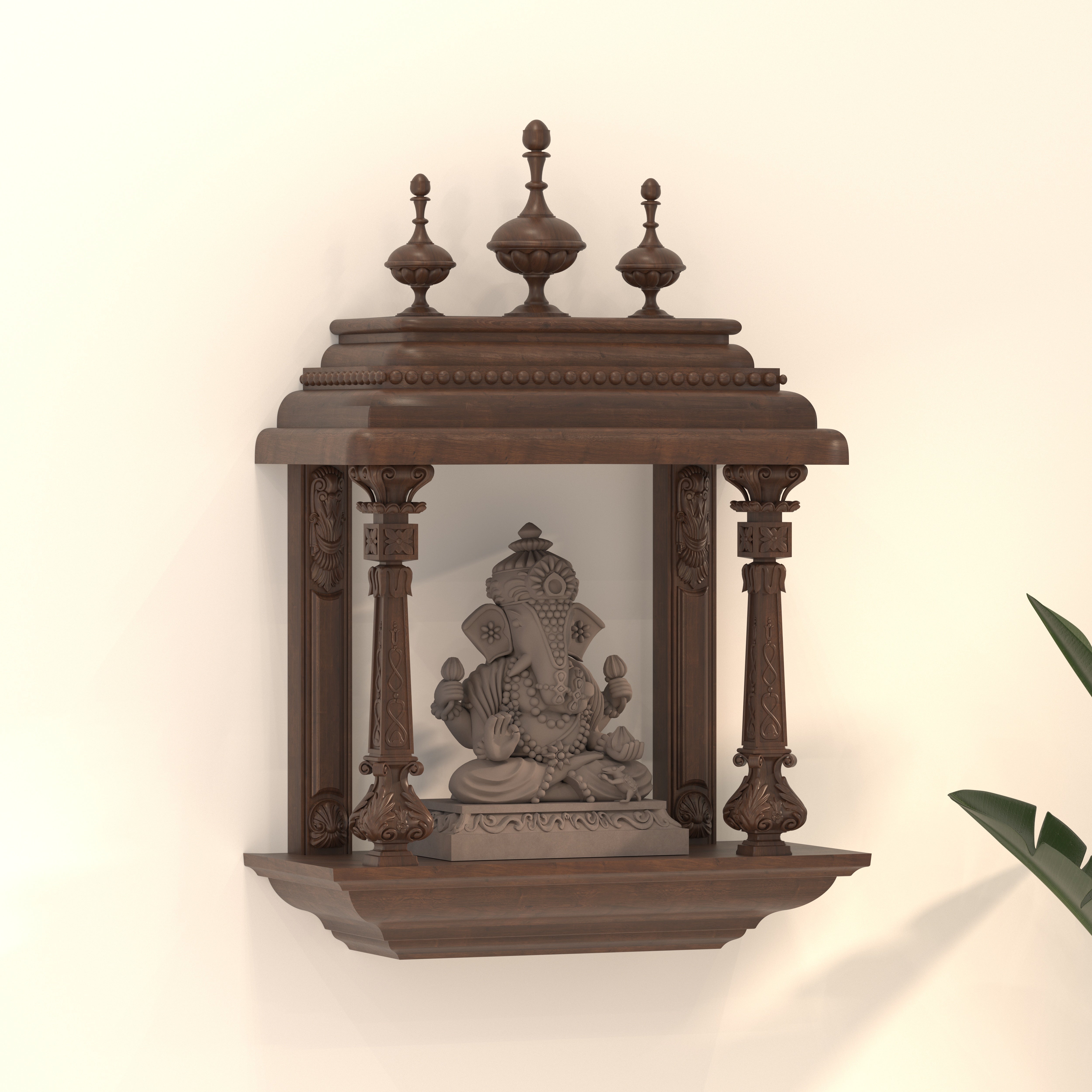 Traditional Wall Mounted Temple Mandir with Ornamental Pillars Temple