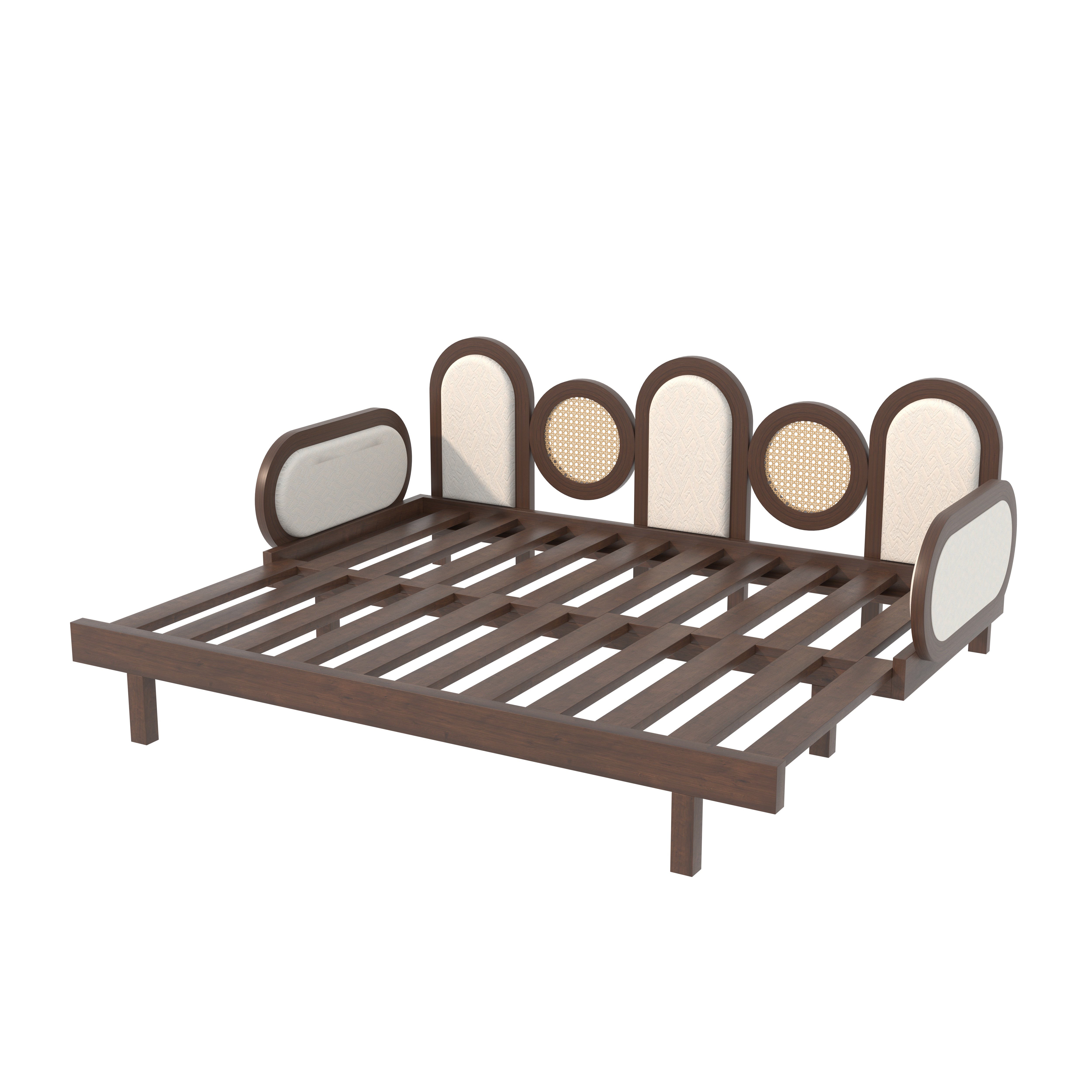 Daybed with Arched Cane and Upholstered Panels Sofa cum bed