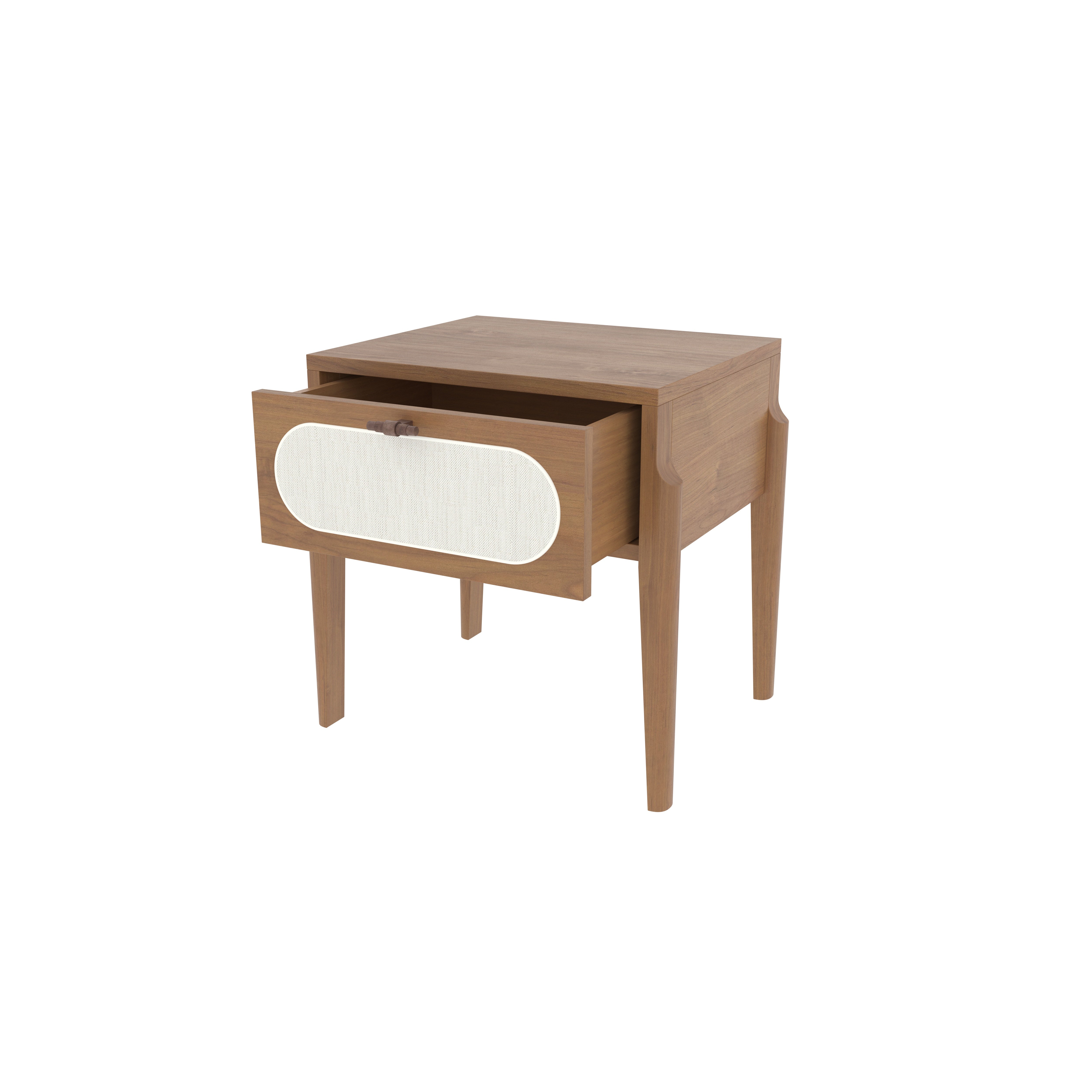 Cane Webbing Bedside Table - Mid-Century Modern Storage Bedside