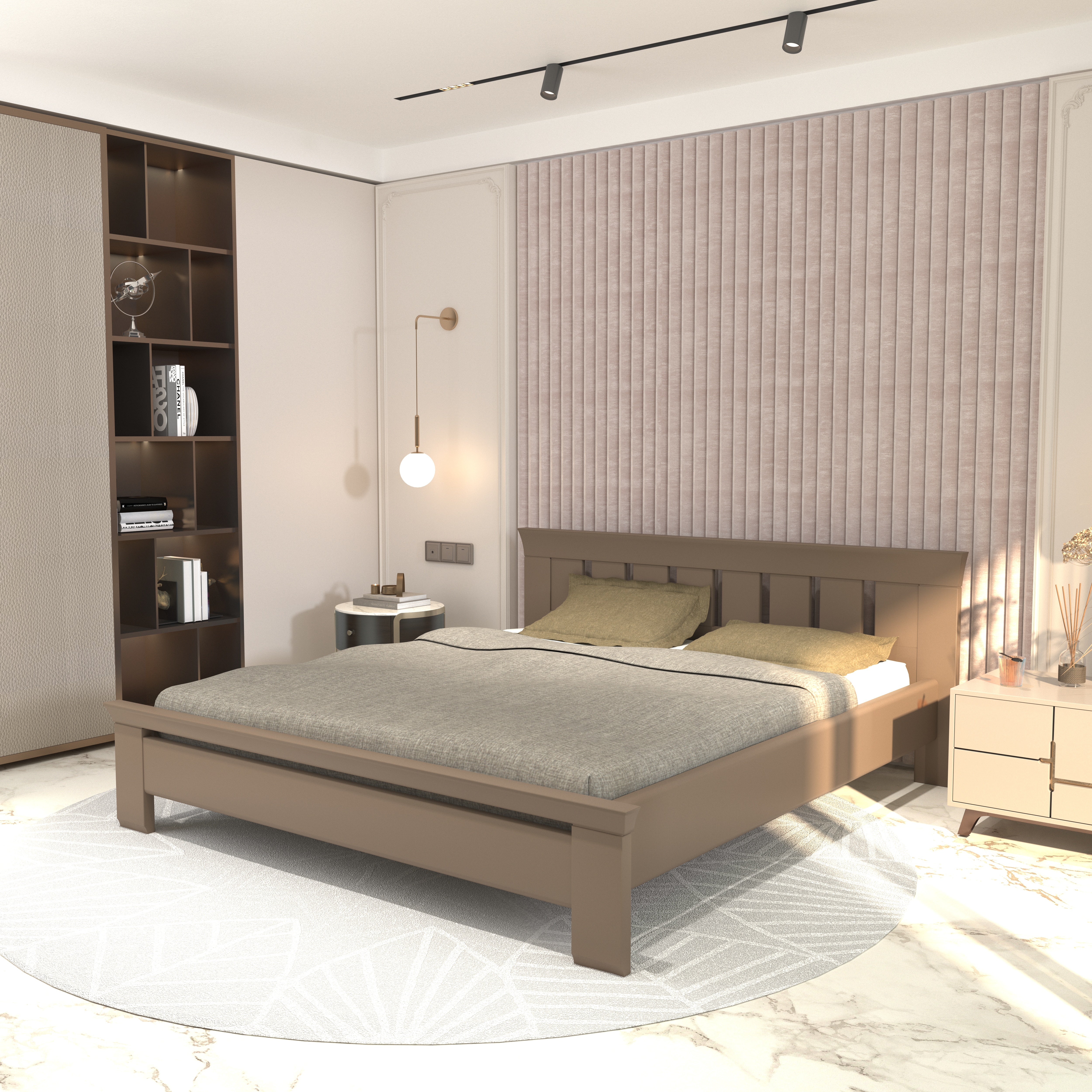 Classic Wooden Bed with Slatted Headboard – Timeless and Sturdy Design Bed