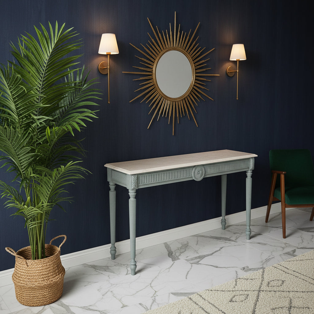 Grand Console Table with Fluted Frieze and Central Rosette Medallion Console Table