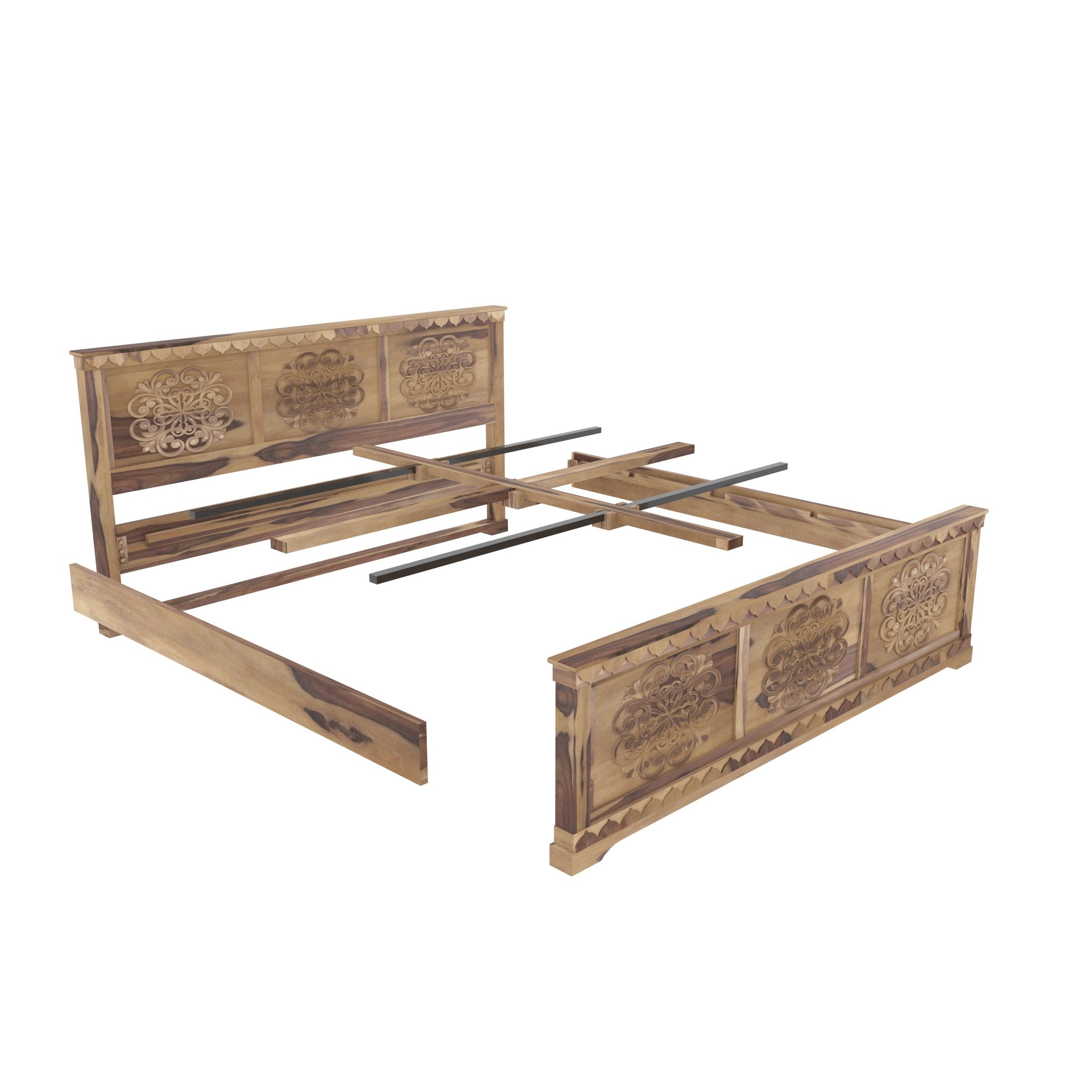 Solid wood Flower Carved Bed (Sheesham Wood) Bed