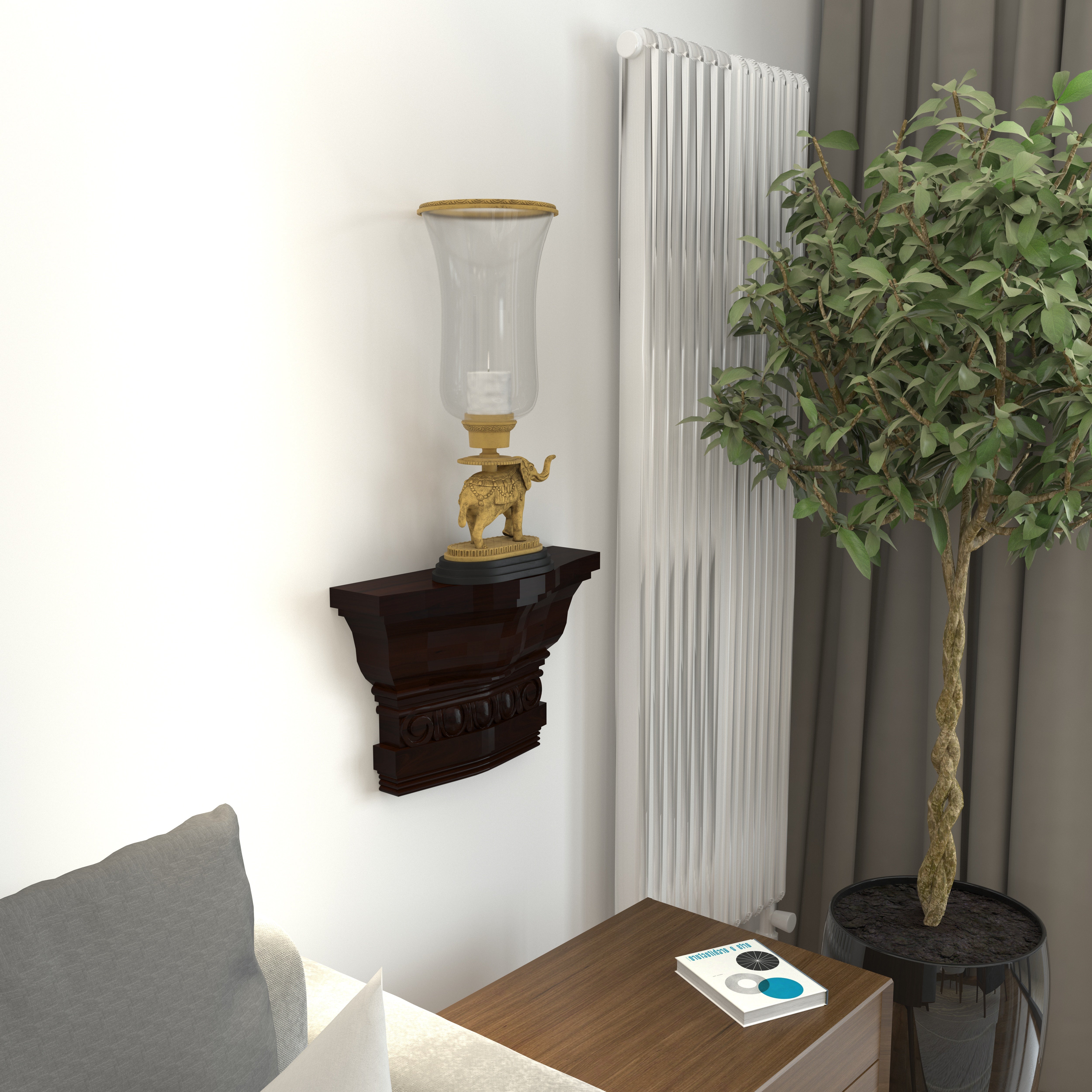 Victorian Style Wall Shelf with Scroll Detailing – Dark Mahogany Finish Wall Rack