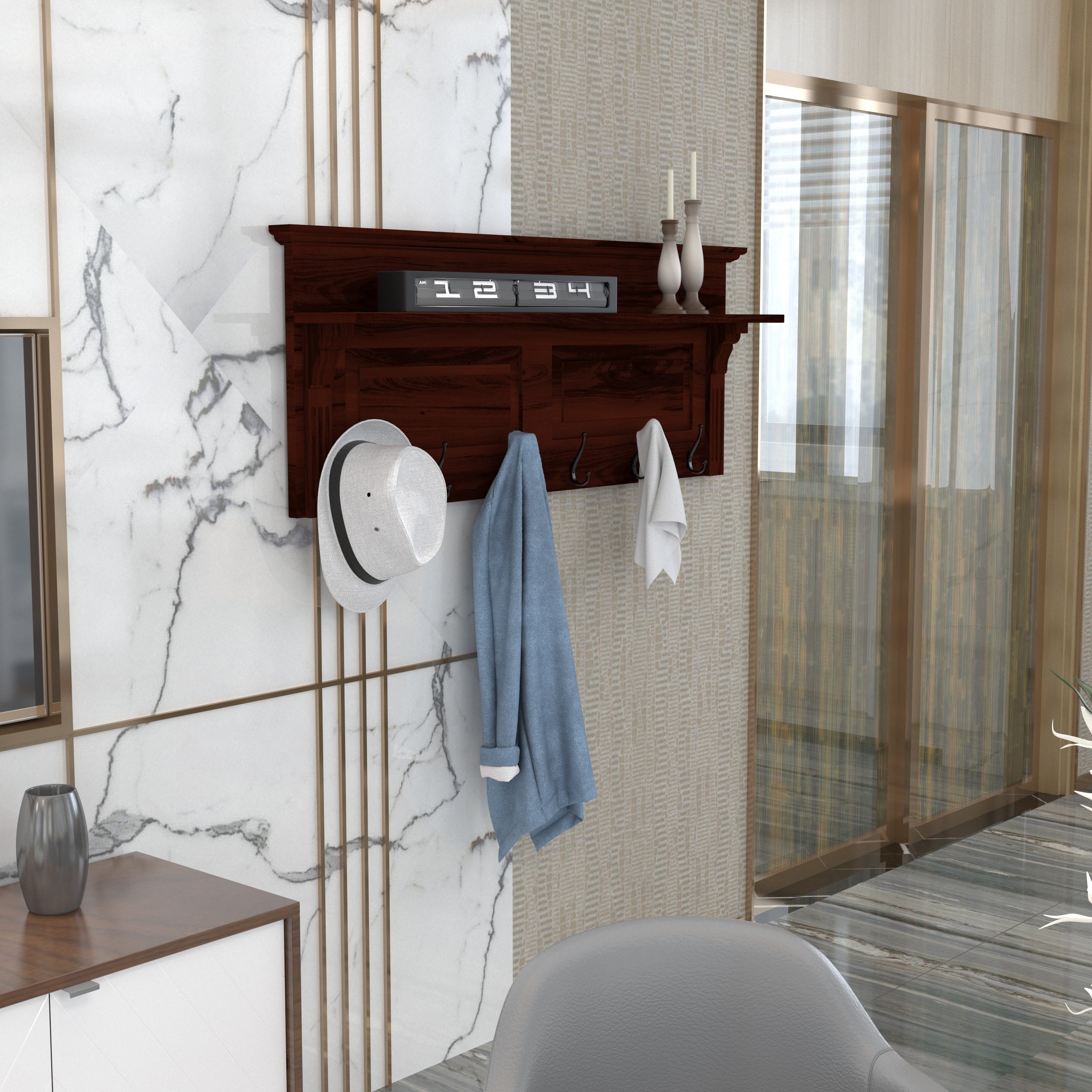 Wall Mounted Hanging Shelf with Hooks Wall Rack