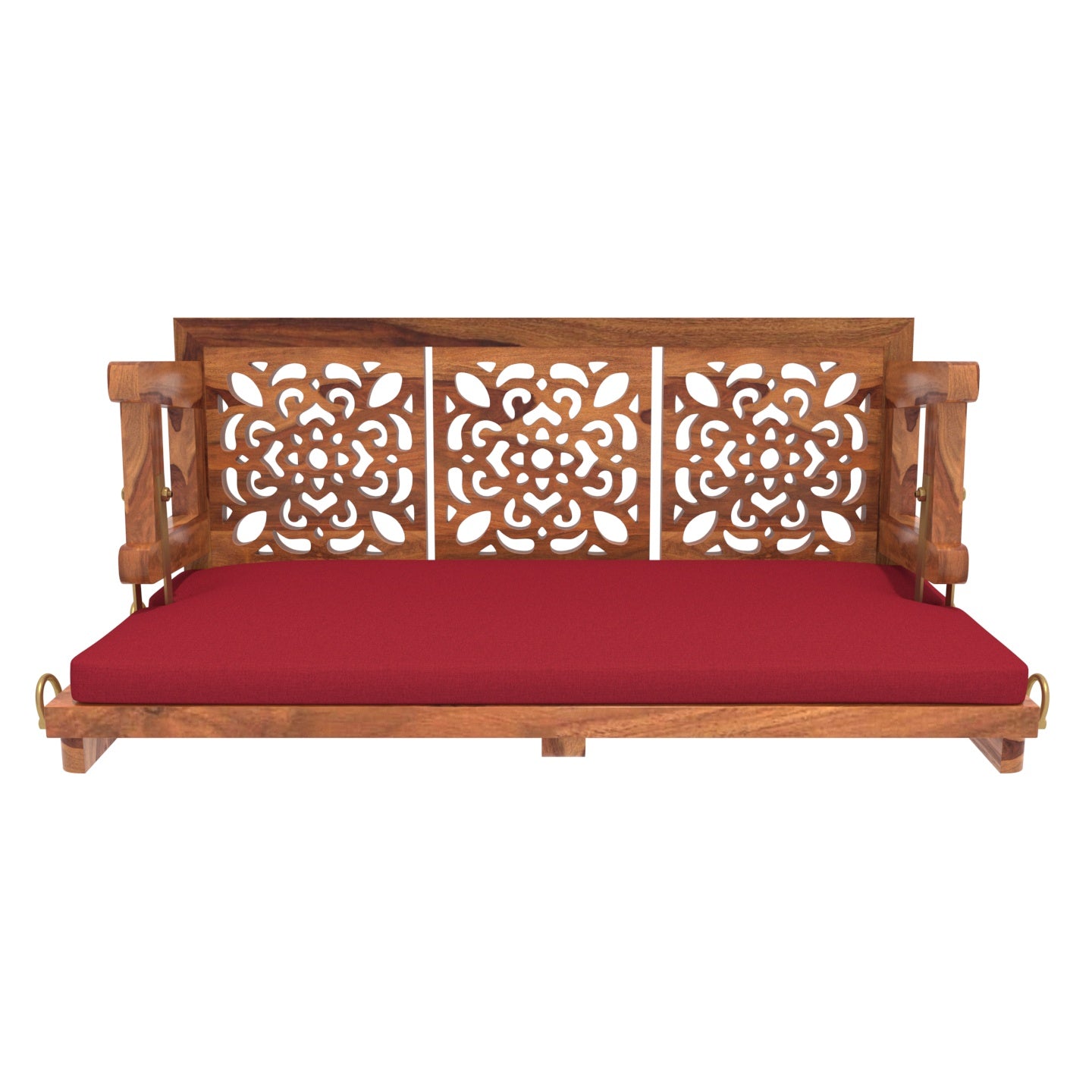 Vintage Carved Back Designed Red Upholstery Handmade Swing for Home Swing