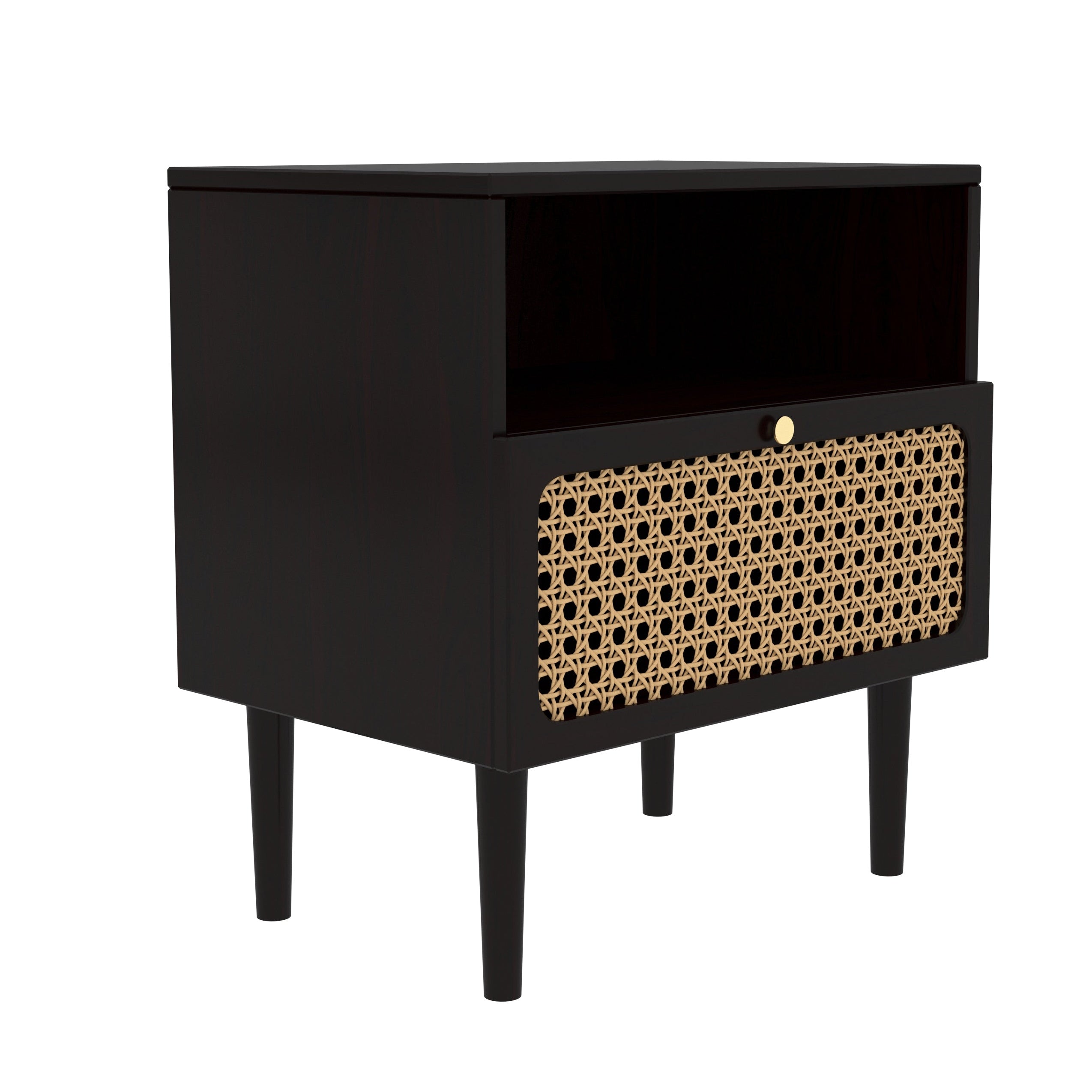 Modern Cane-Front Bedside Table in Black – Elegant & Functional Bedside