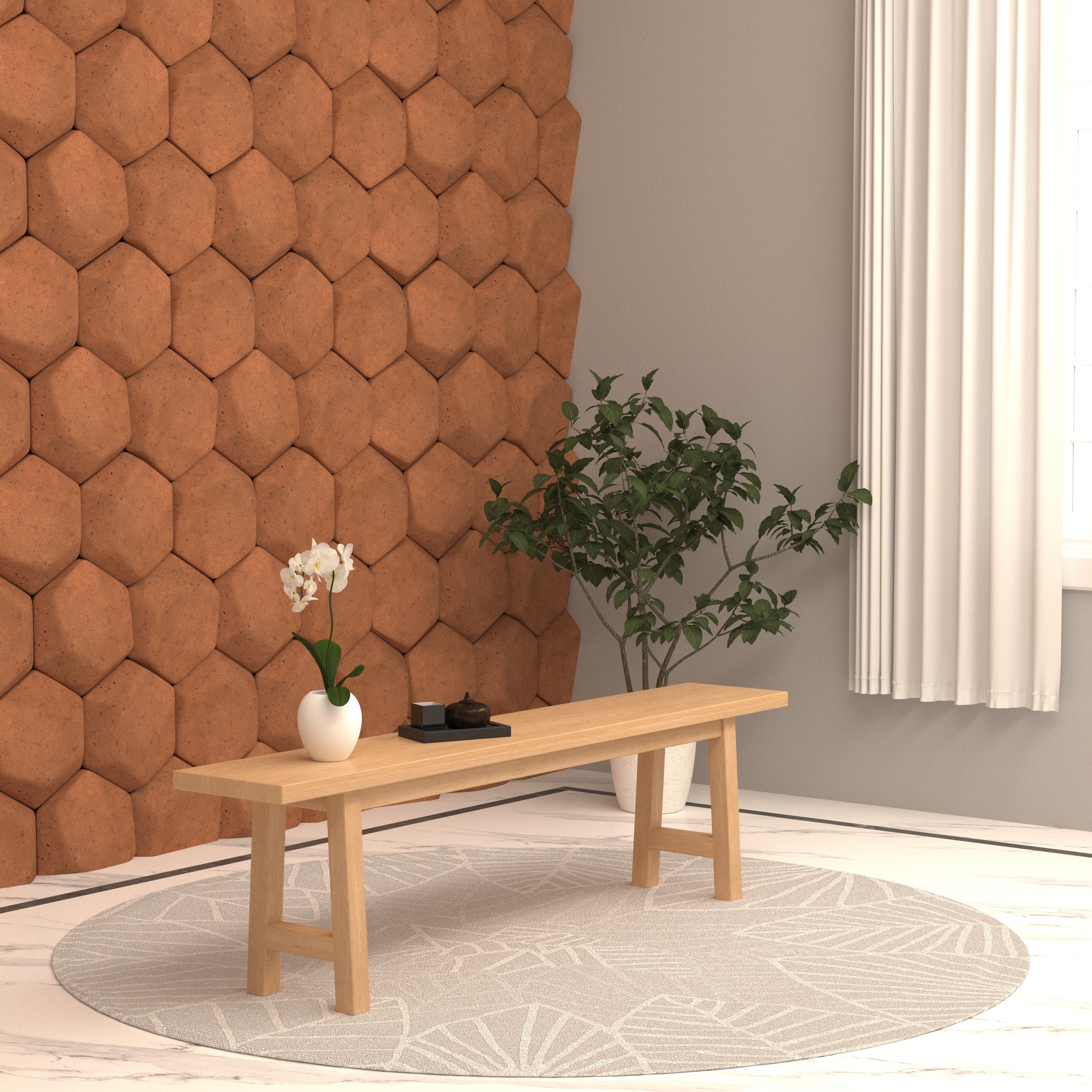 Simple Plain Natural Brown Finished Handmade Wooden Bench Bench