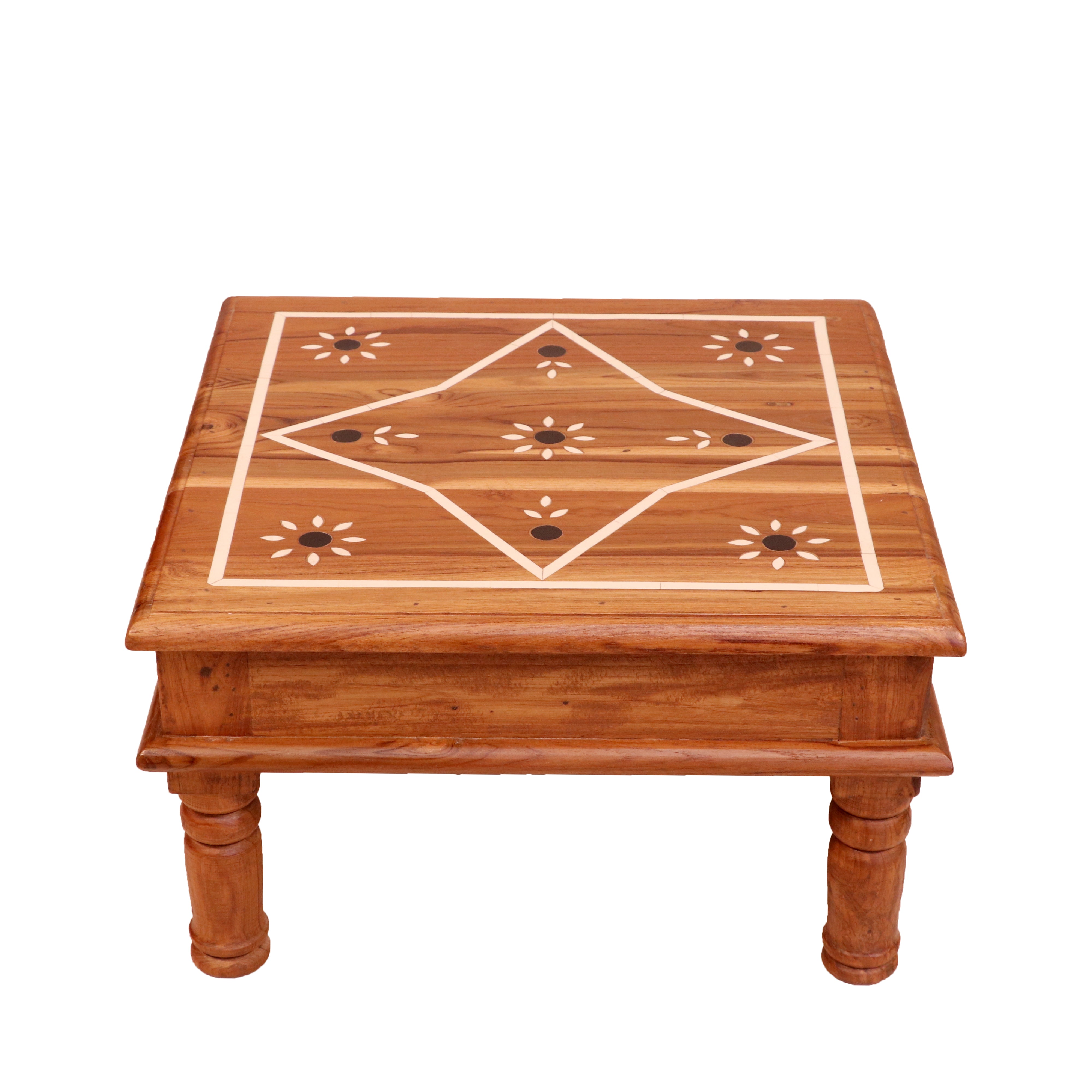 Natural Mankind Style Inlay Designed Handmade Wooden Bajot for Home Bajot