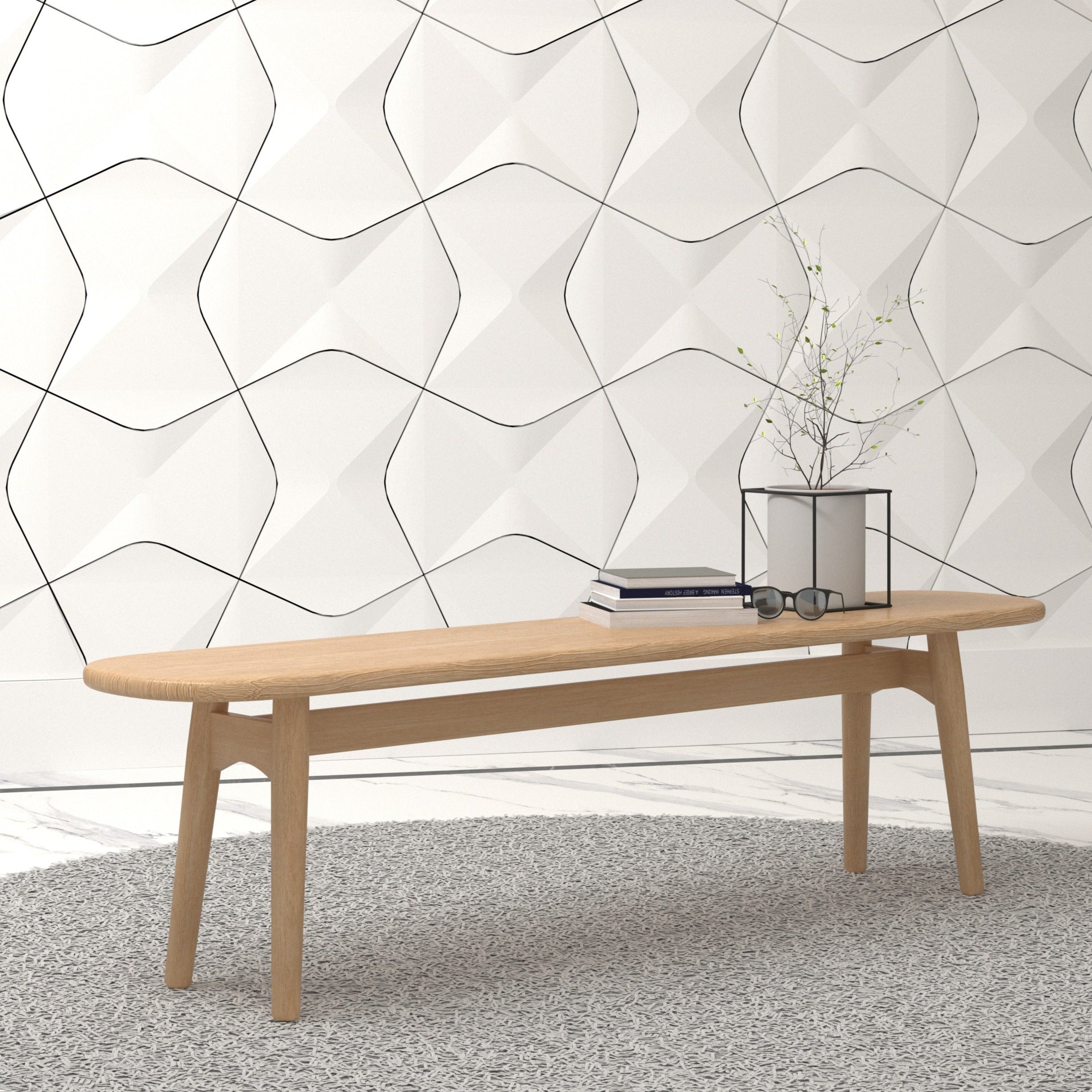 Oak Wood Bench With a Rounded Corner Top, Bench