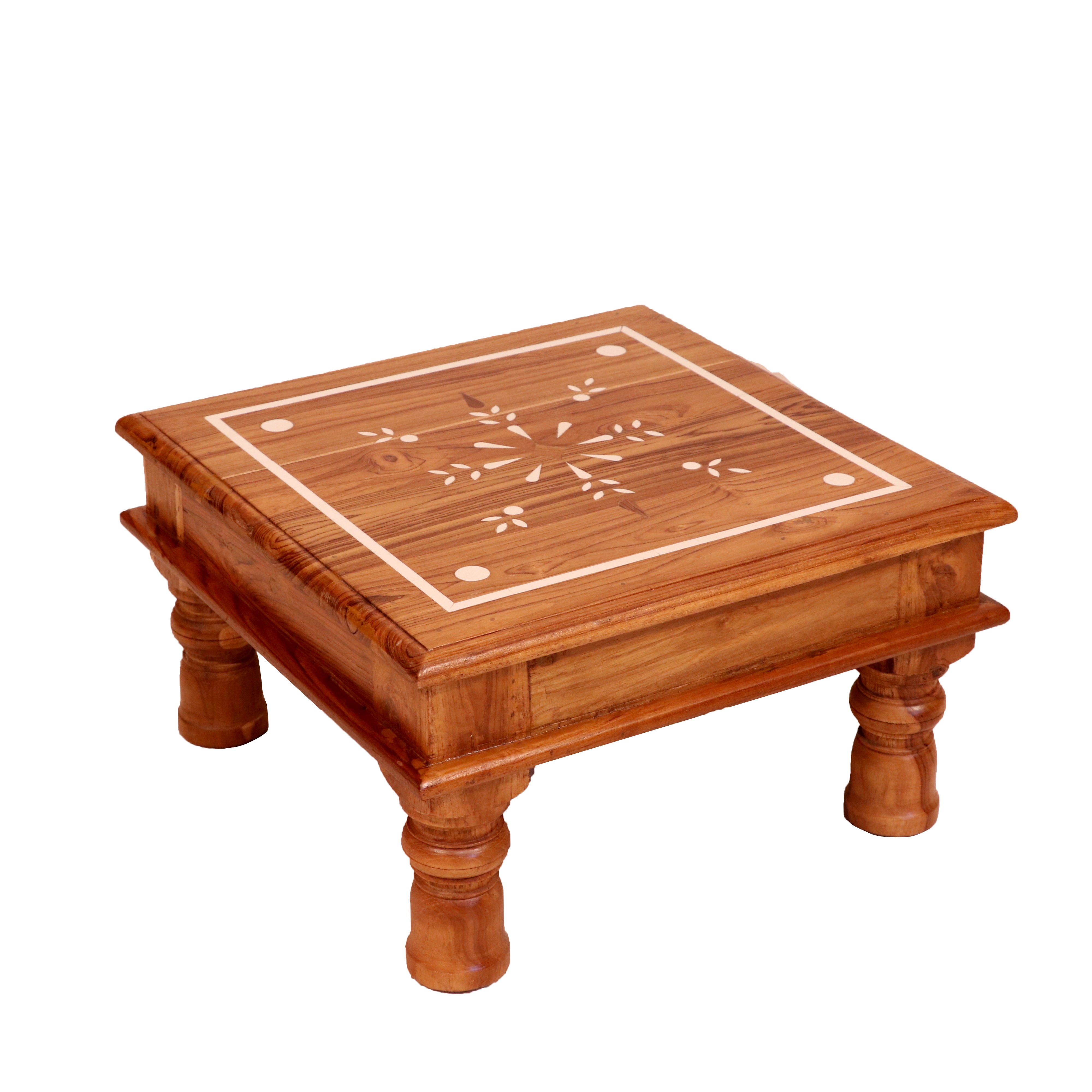 Neomi Flowered Inlay Designed Wooden Handmade Bajot for Home Bajot