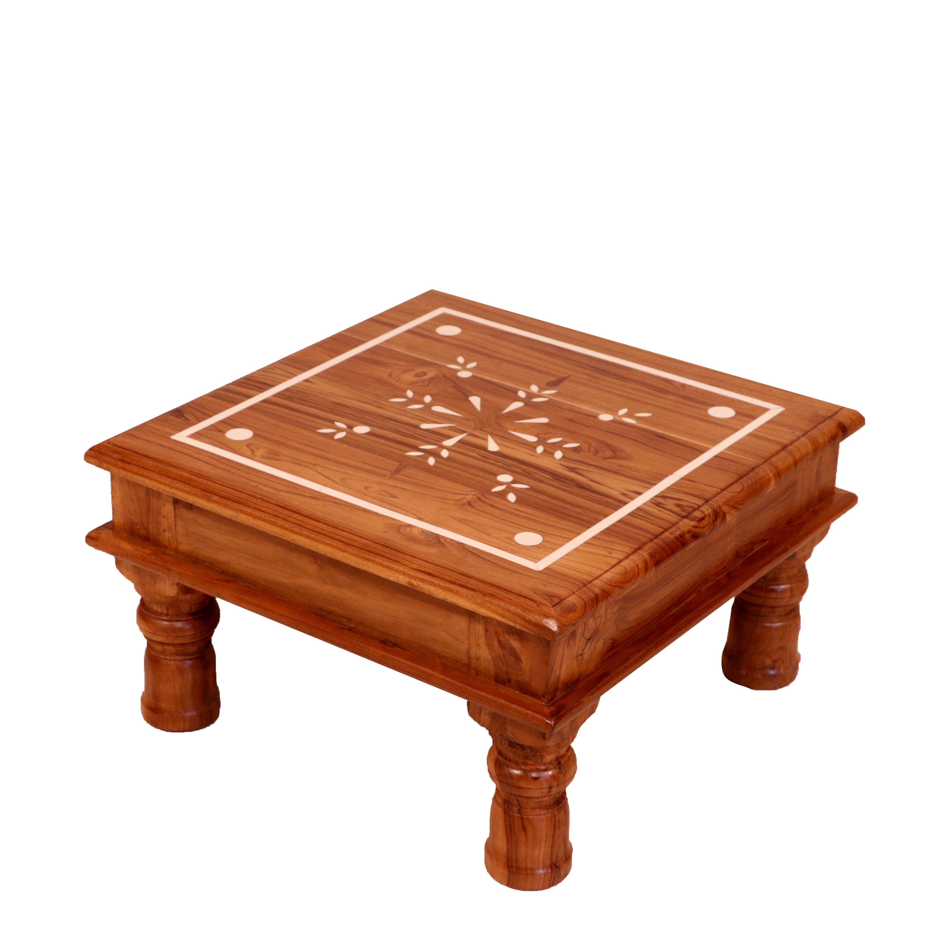Neomi Flowered Inlay Designed Wooden Handmade Bajot for Home Bajot