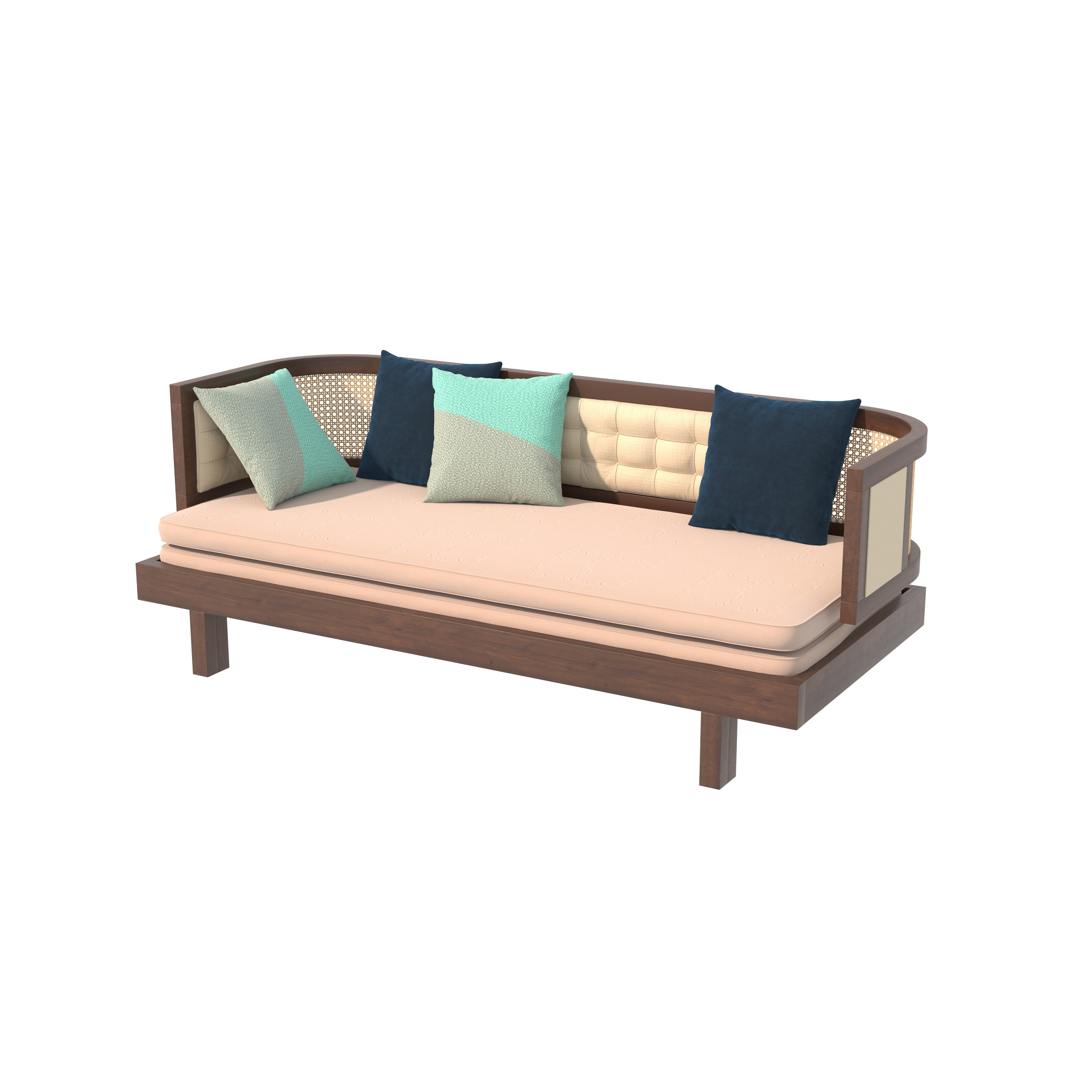 Daybed Sofa with Cane Panels and Tufted Upholstery Sofa cum bed