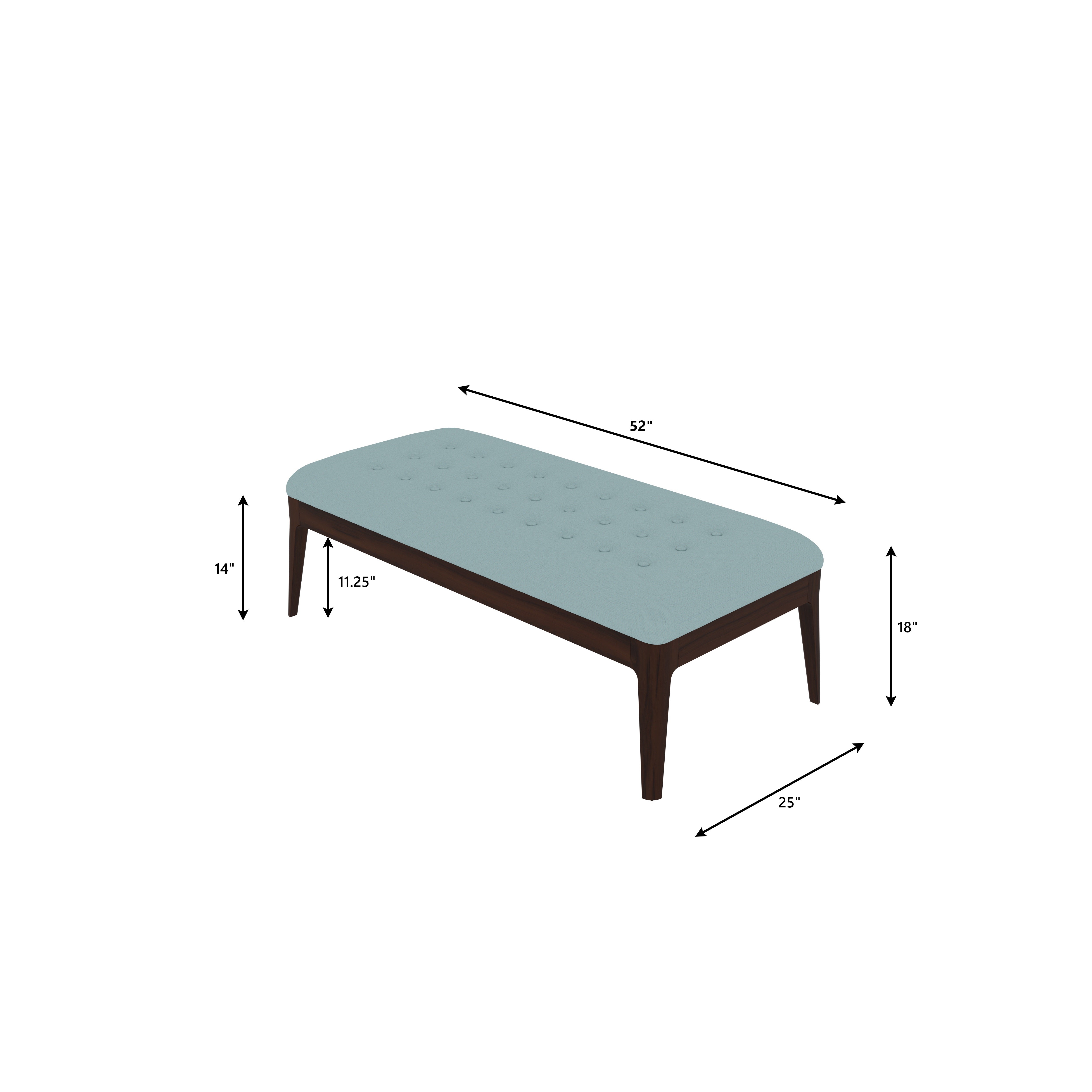 Contemporary Tufted Bench with Soft Blue Upholstery and Dark Wood Frame Bench