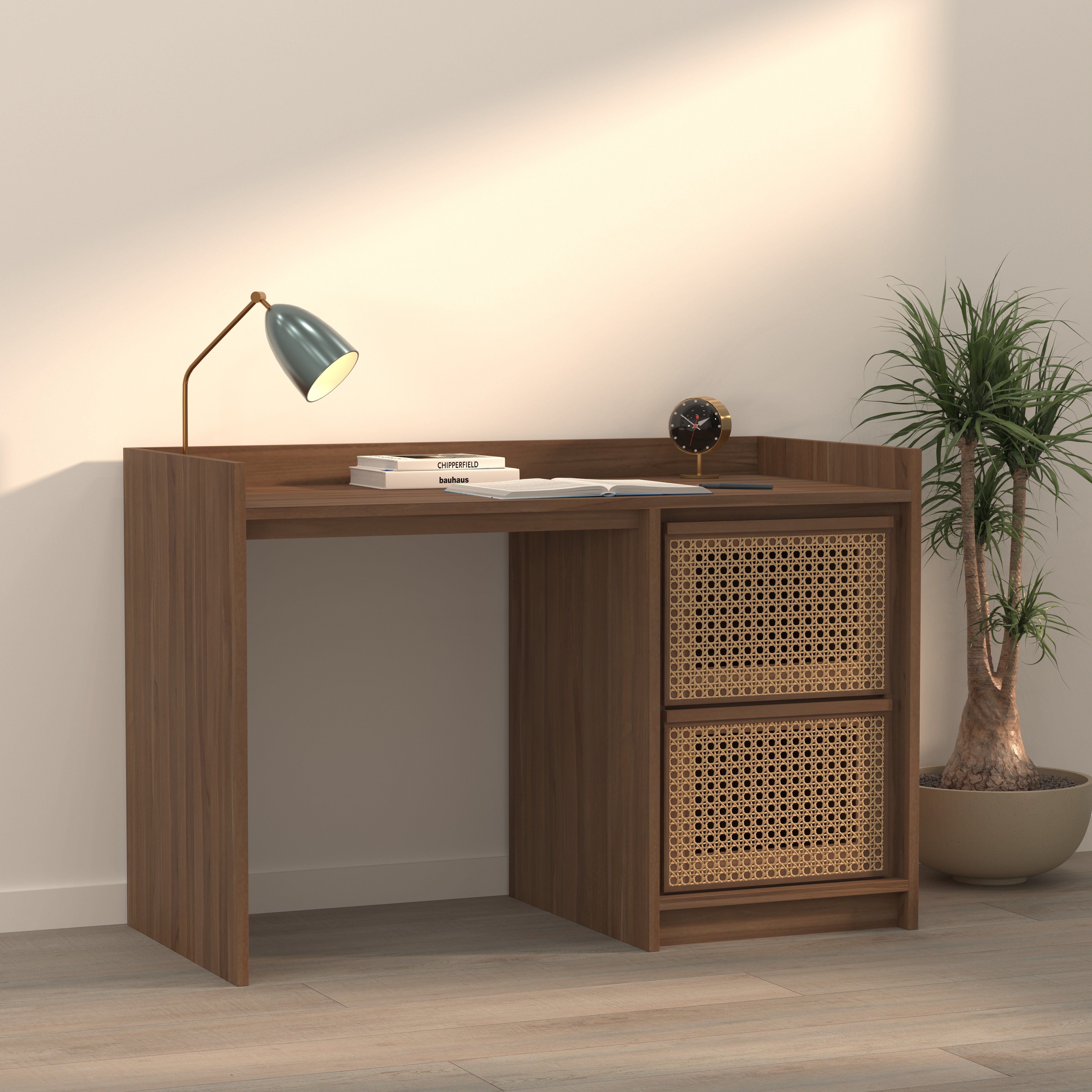 Modern Study Desk with Cane Drawer Storage Study Table