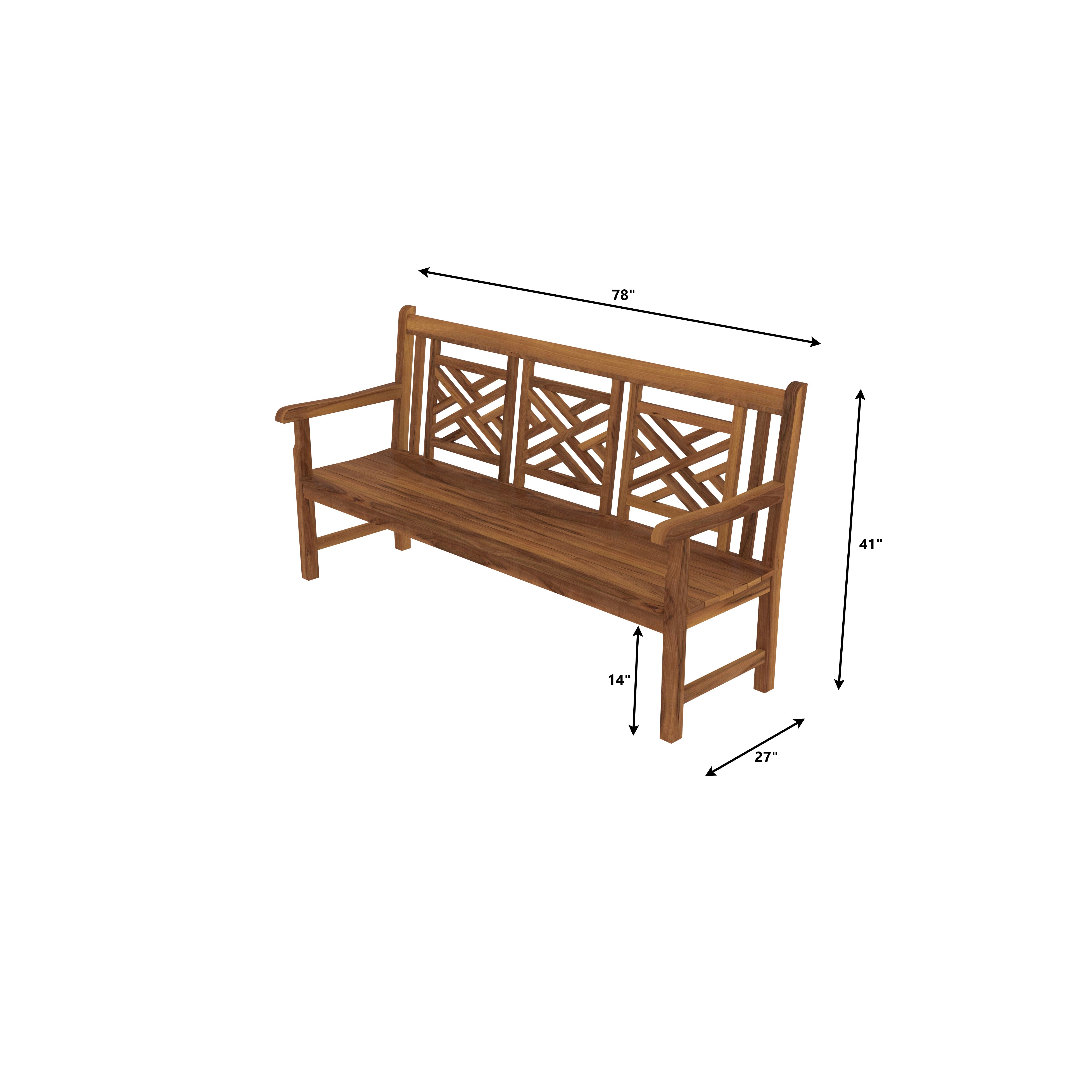 Solid Wood Bench with Decorative Geometric Backrest Bench