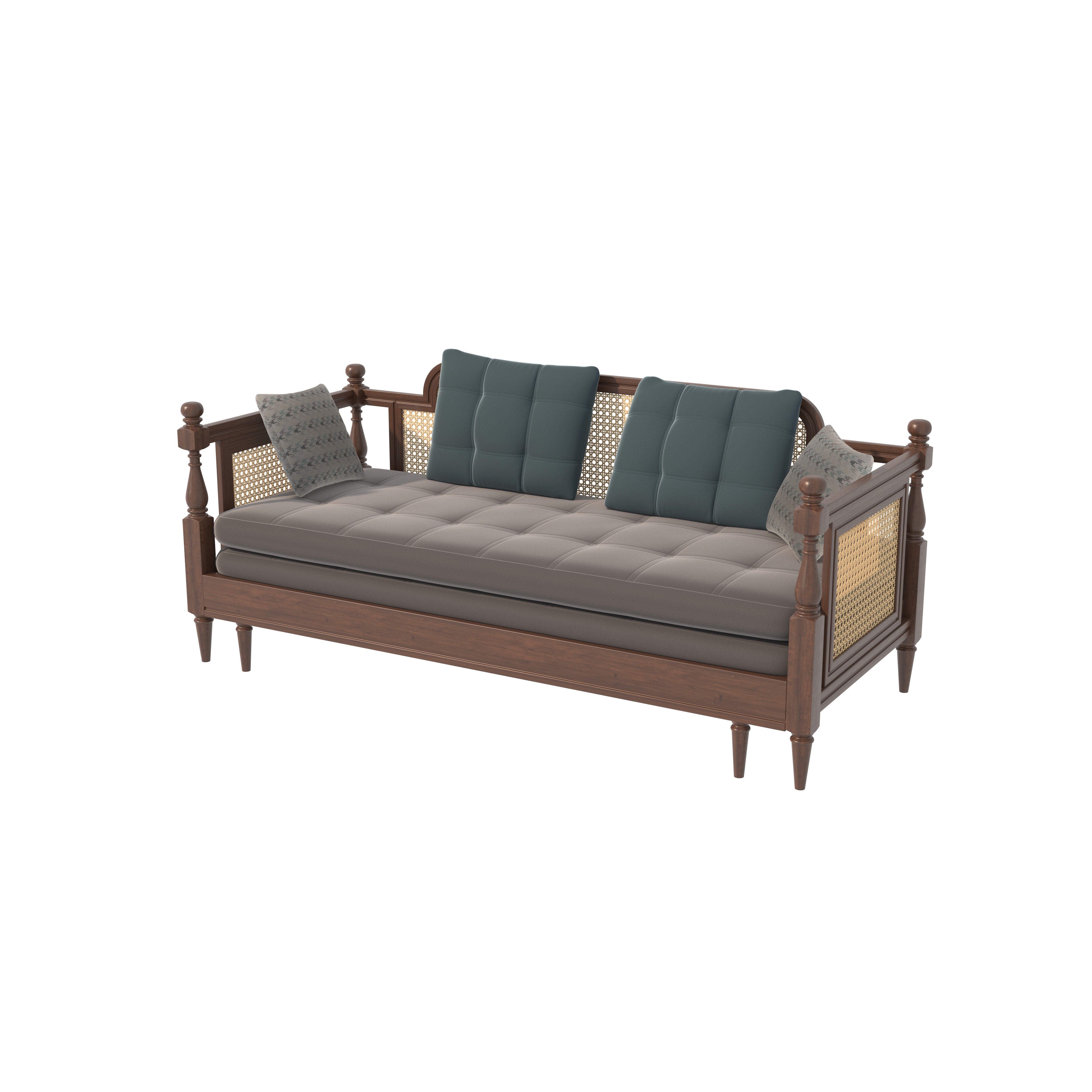 Daybed with Cane Panels and Turned Posts Sofa cum bed