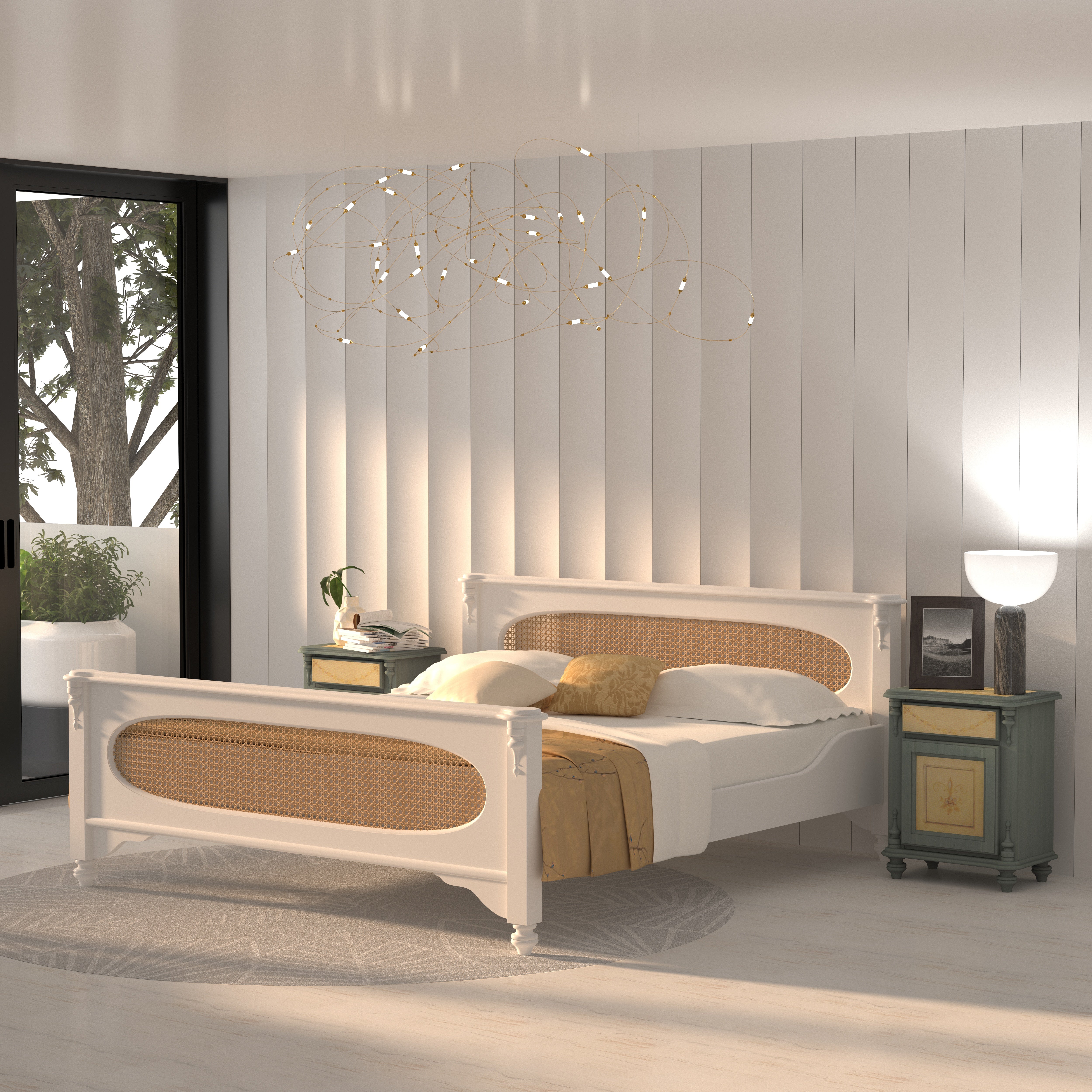 Vienna Traditional Bed with Cane Panels Bed