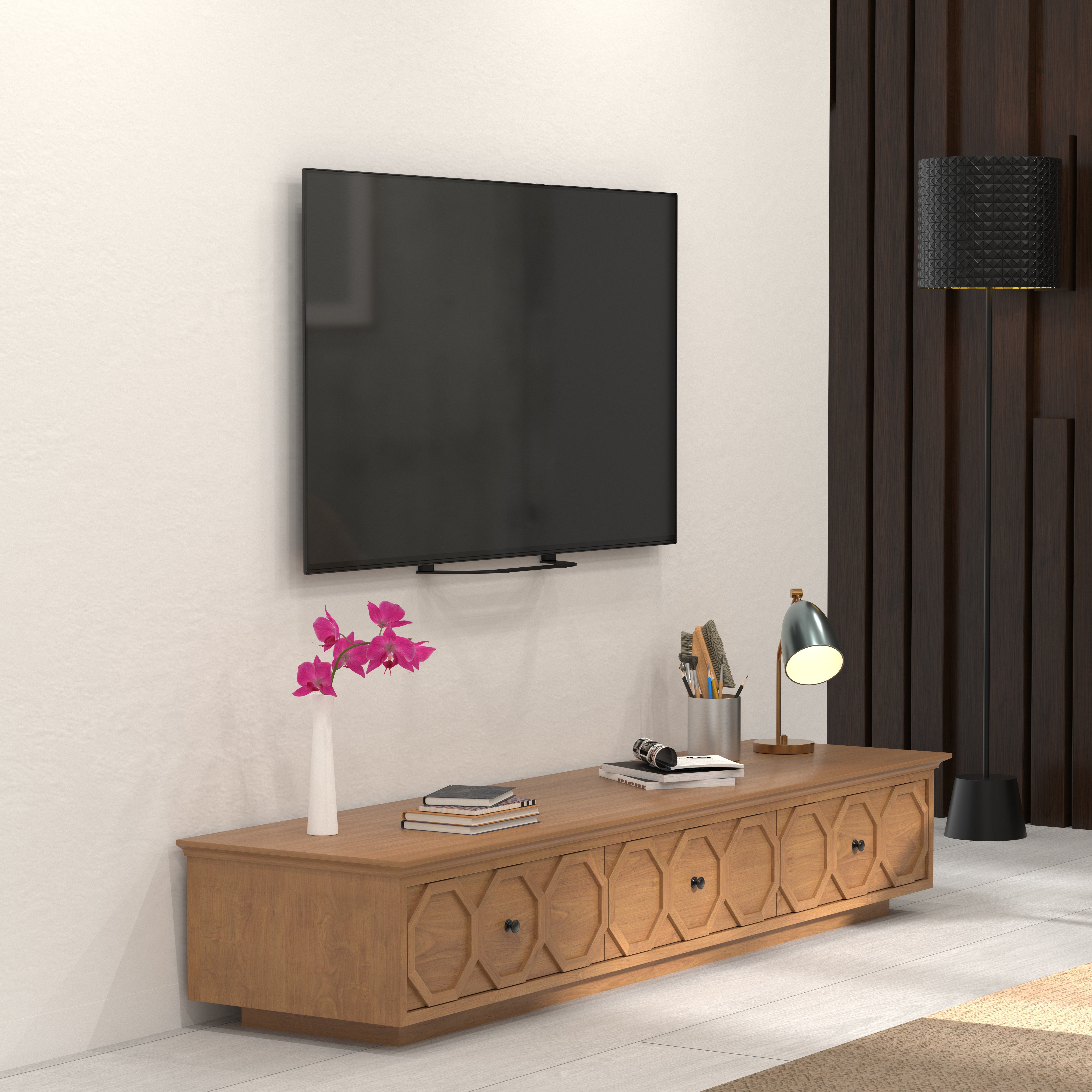 Geometric Pattern TV Stand - Contemporary Entertainment Console Tv stand