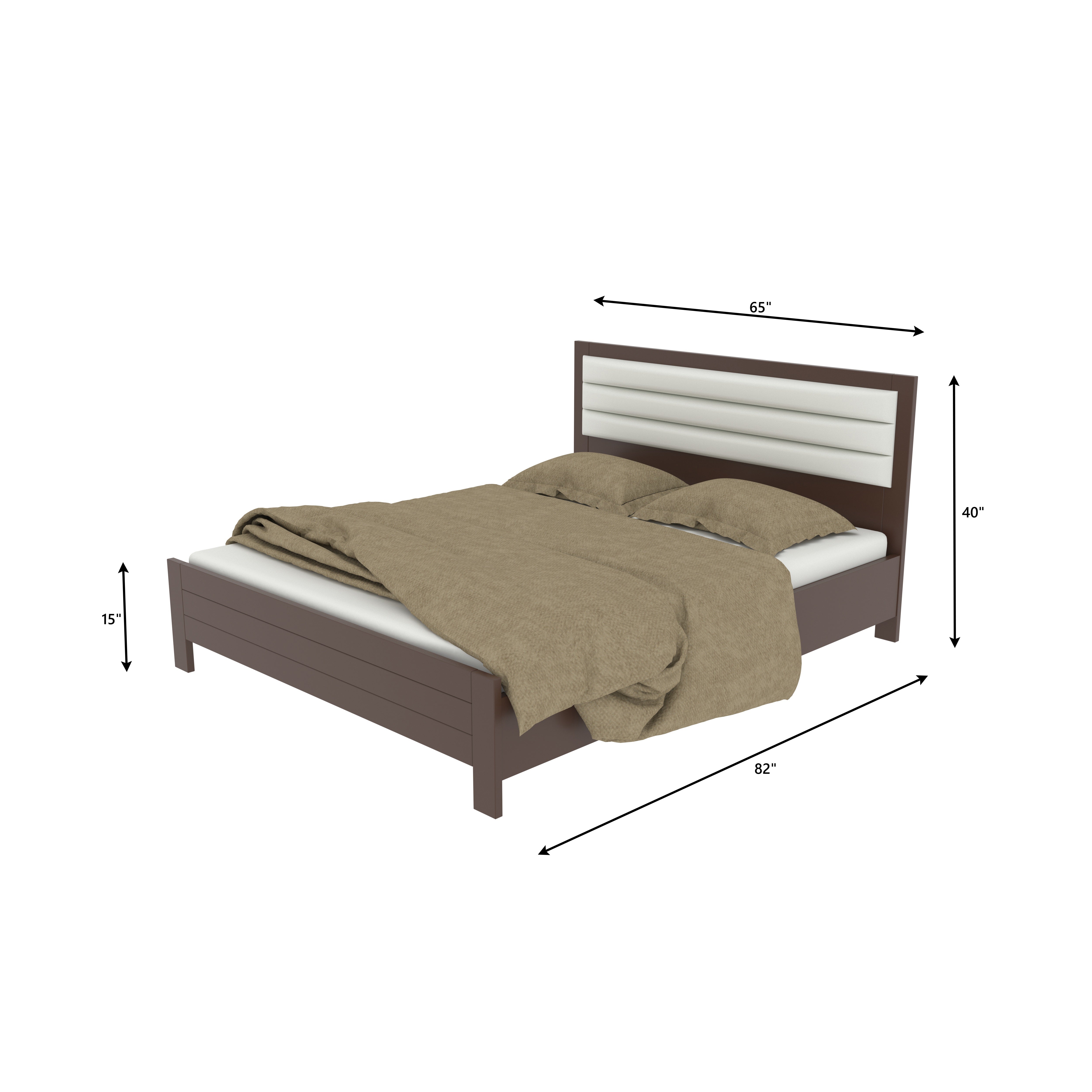 Contemporary Wooden Bed with Upholstered Headboard | Queen Size Comfort Bed